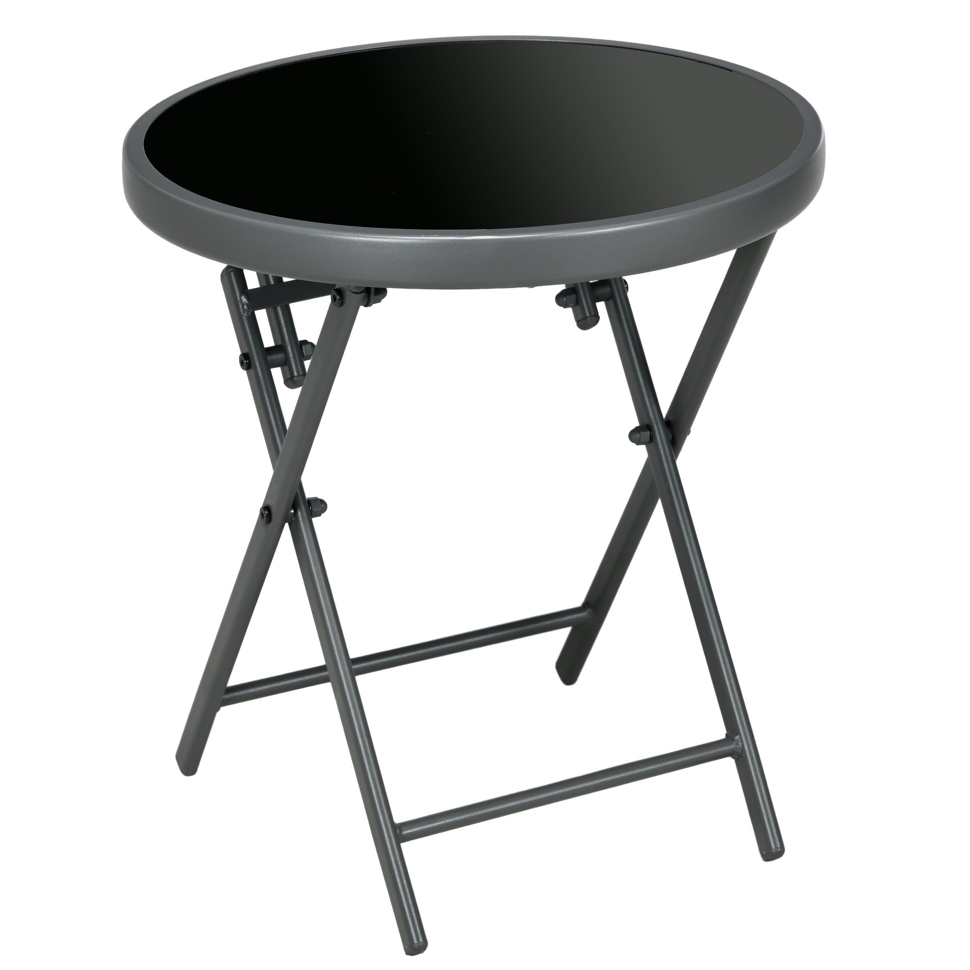 45cm Foldable Outdoor Side Table with Imitation Marble Glass Top - Black