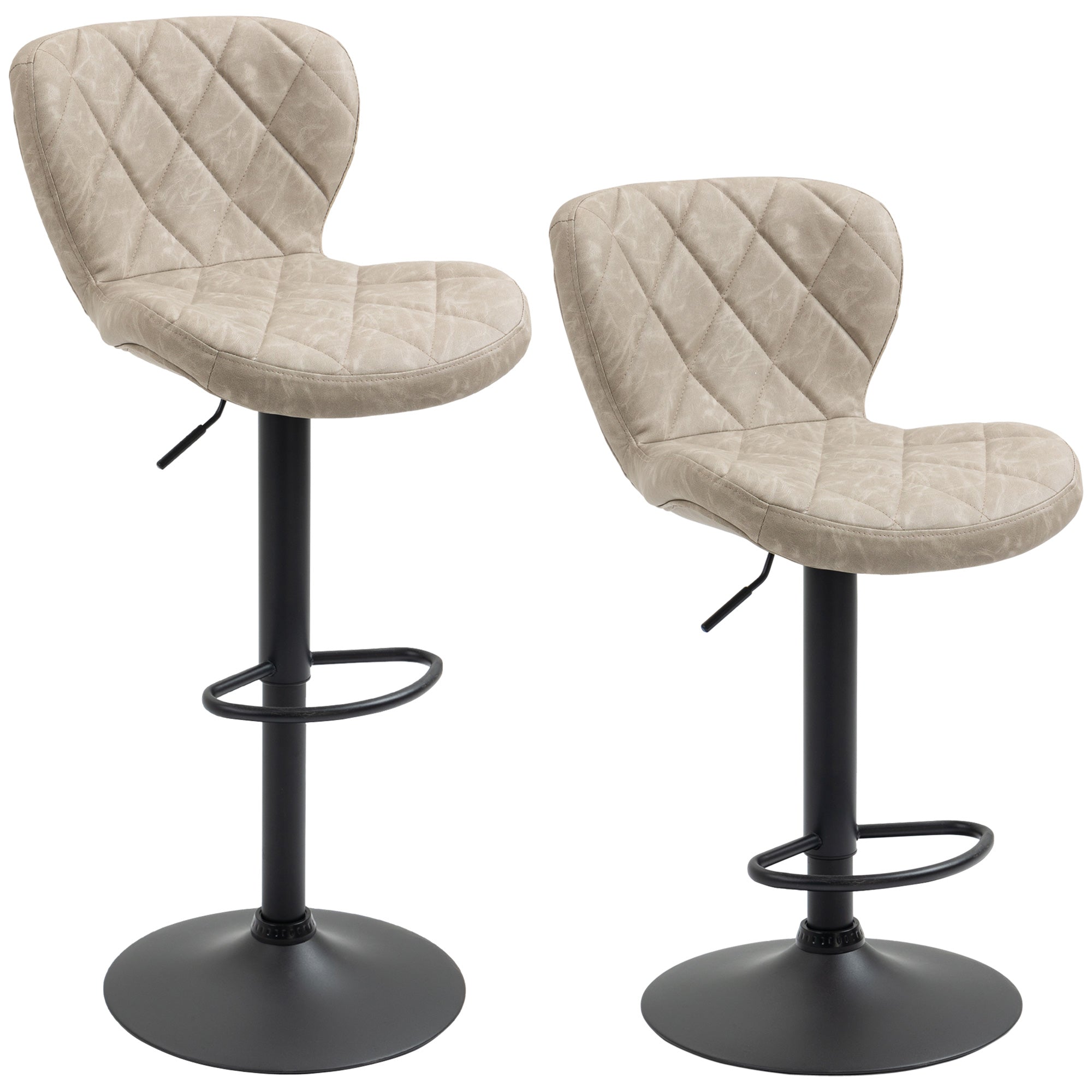 Adjustable Height Swivel Bar Stools Set of 2 with Backrest - Light Grey