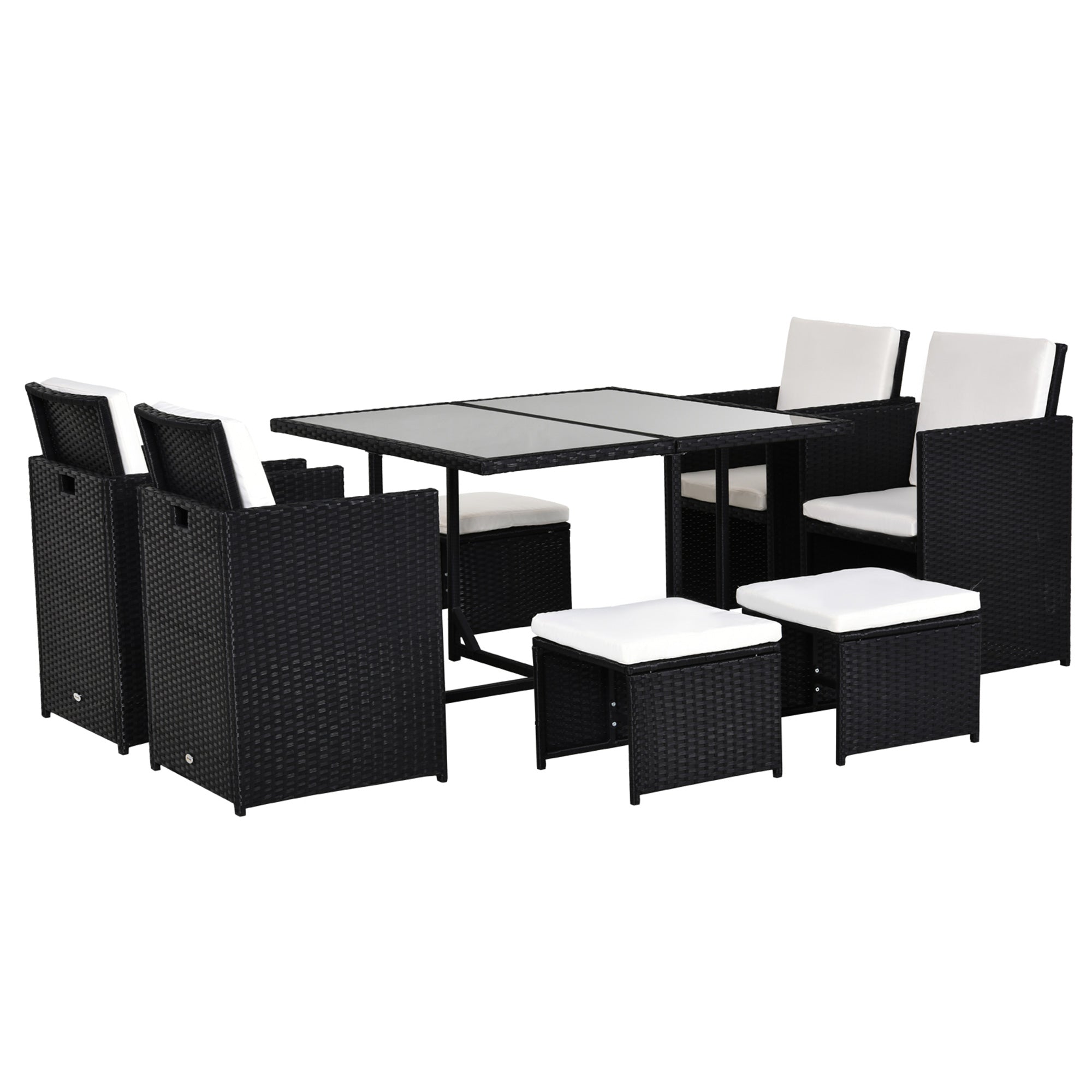 9PC Garden Rattan Outdoor Patio Dining Set 8 Seater with Stool - Black
