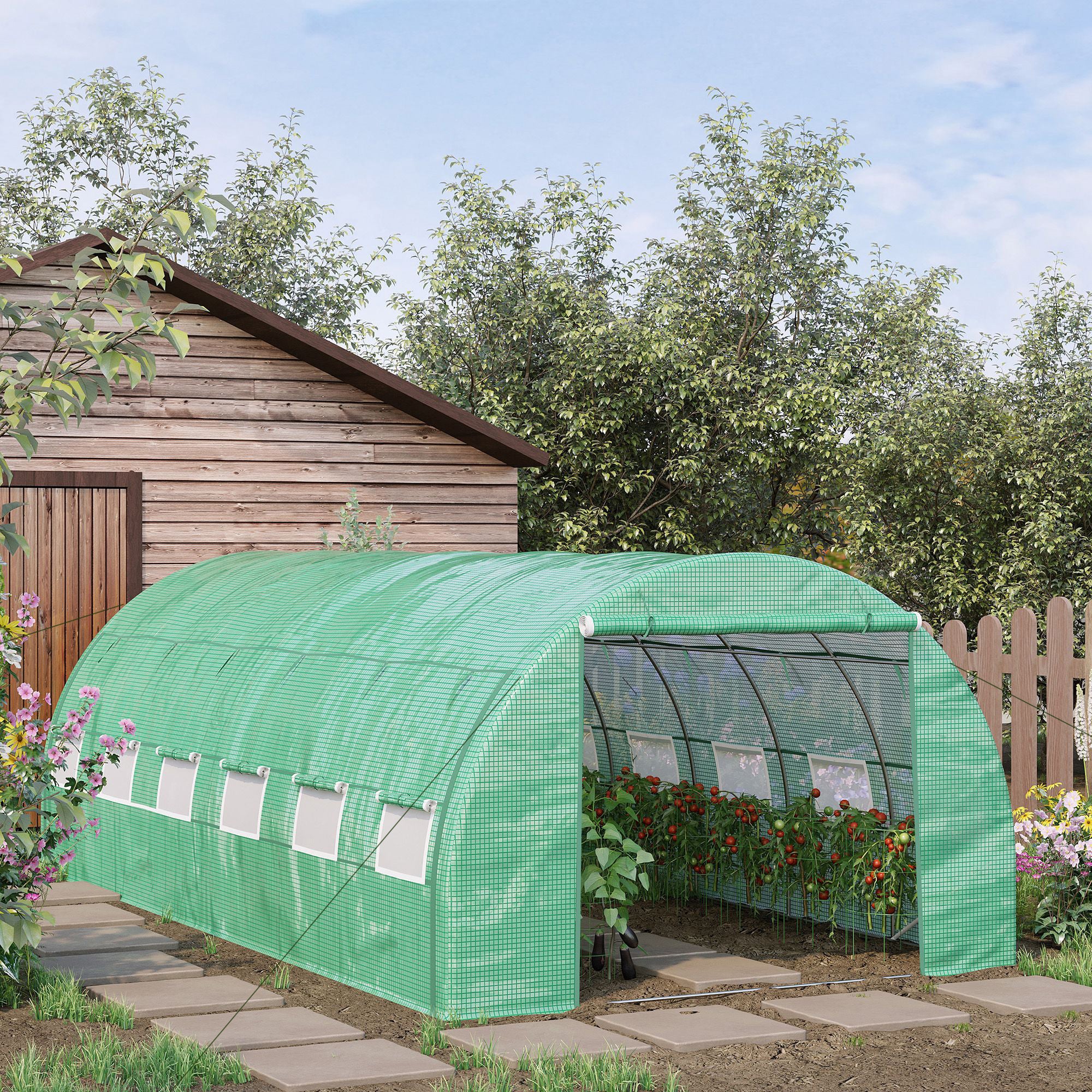 6x3x2m Walk-in Polytunnel Greenhouse with Roll-up Sidewalls - Green