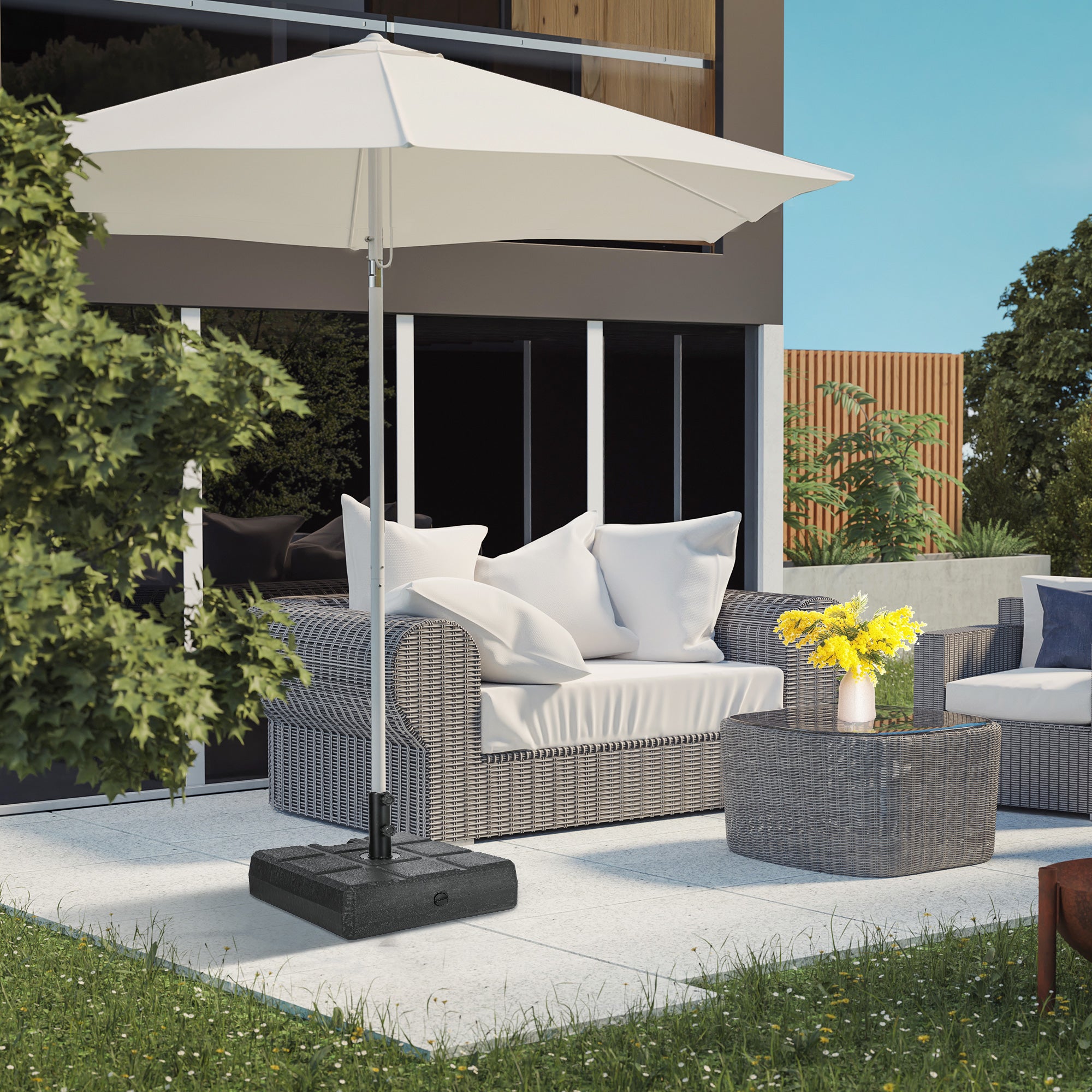40kg Square Wood Effect Plastic Parasol Base for Outdoor Patio Umbrella - Black