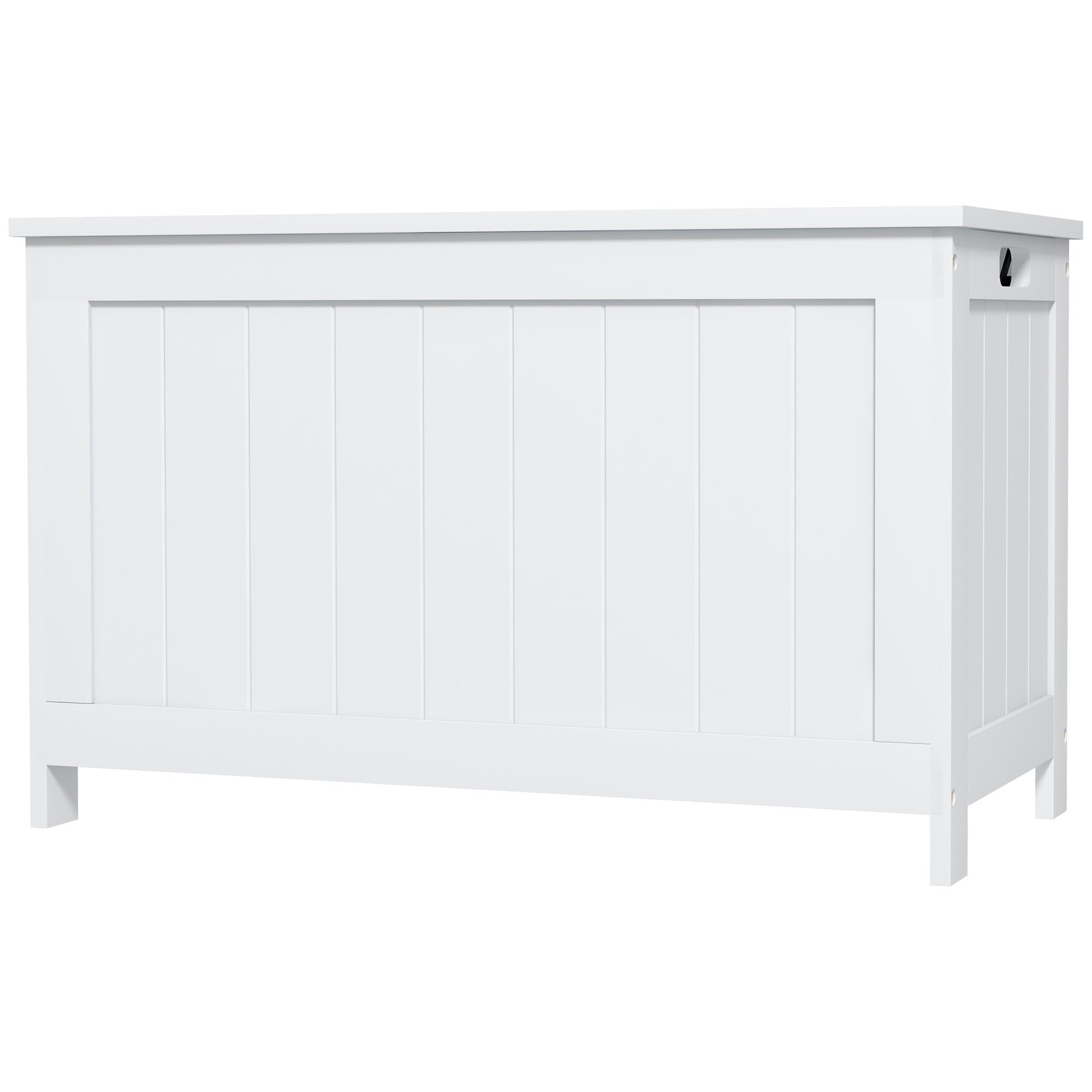 Storage Chest, Modern Storage Trunk with 2 Safety Hinges and Cut-out Handles, Wooden Toy Box for Living Room, Entryway, 76 x 40 x 48 cm, White