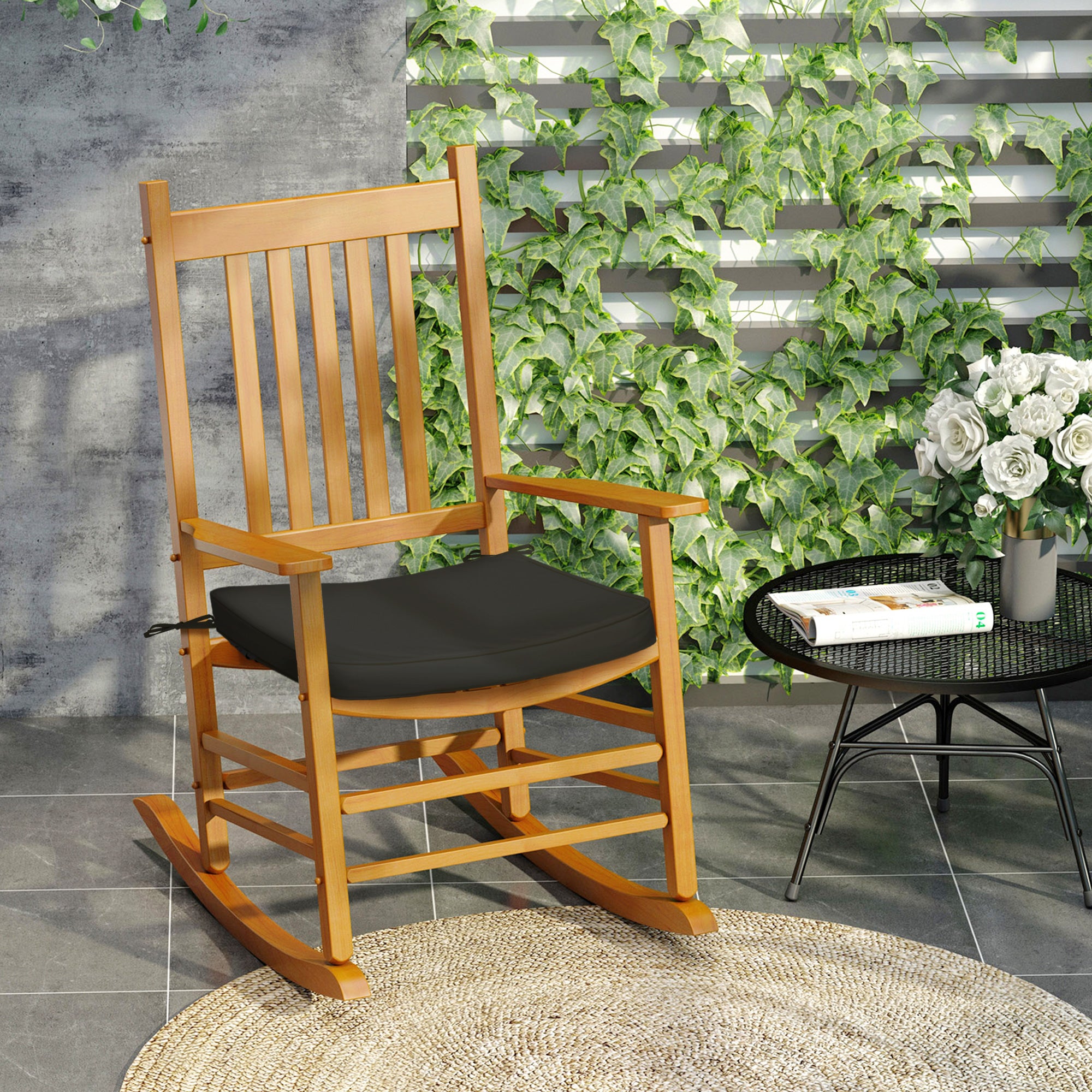 Set of 6 Chair Seat Cushions with Tie Fastenings 42x42x5cm - Black