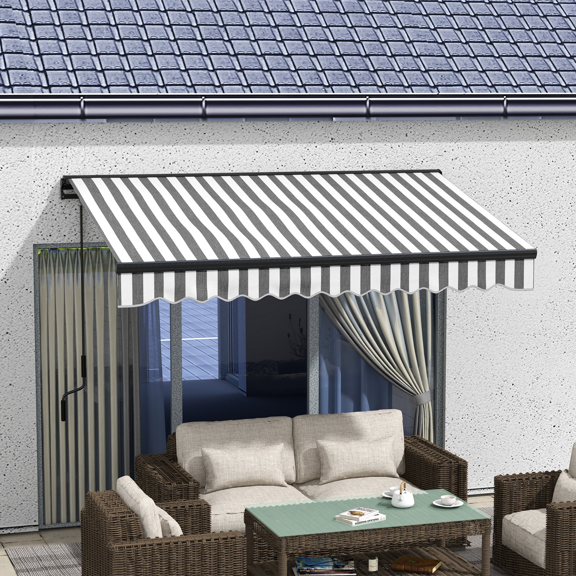 Retractable Electric Awning with Remote Control - Powder Coated Grey and White