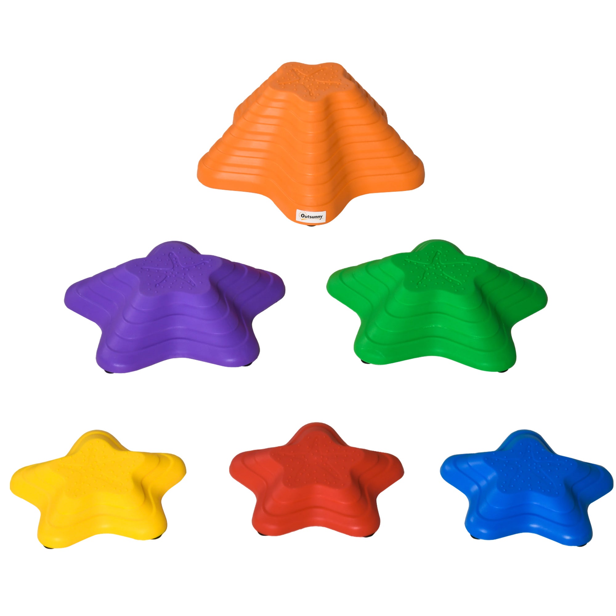 Set of 6 Non-Slip Starfish Balance Stepping Stones for Kids - Multi-Coloured