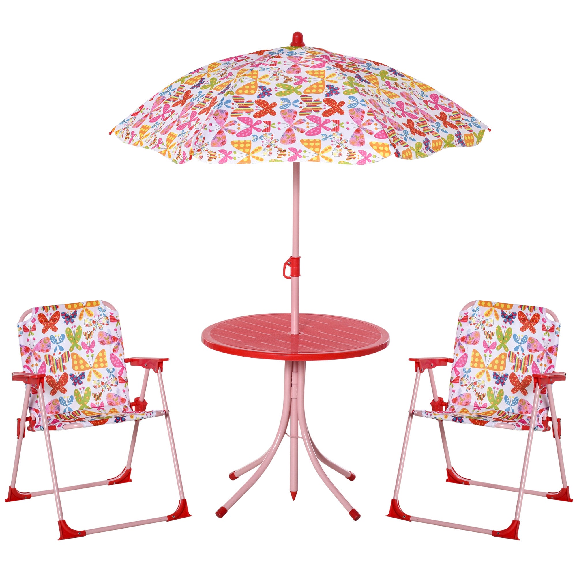 4 Piece Kids Folding Picnic Table and Chairs Set with Striped Parasol
