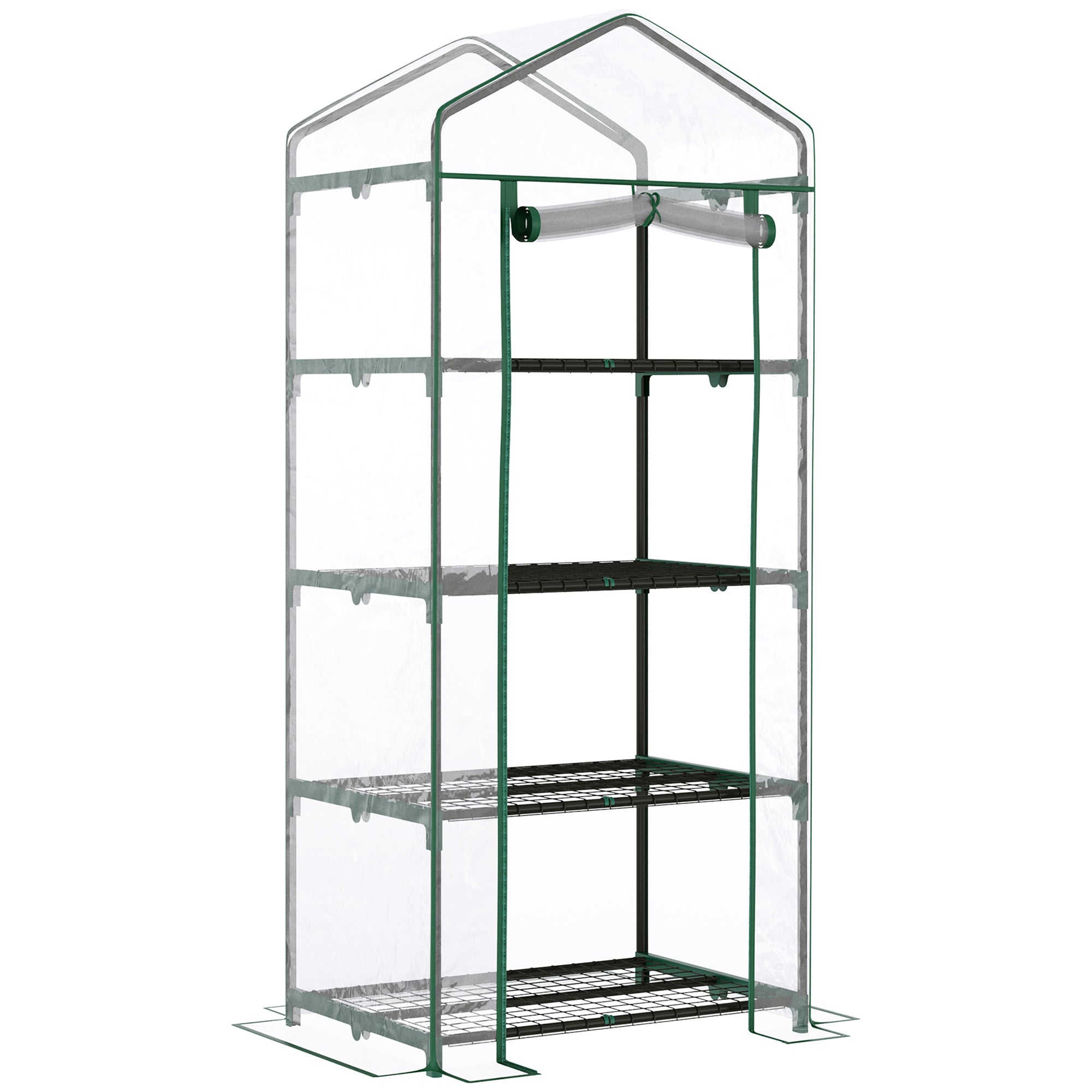 4 Tier Portable Greenhouse with Clear PVC Cover and Metal Frame