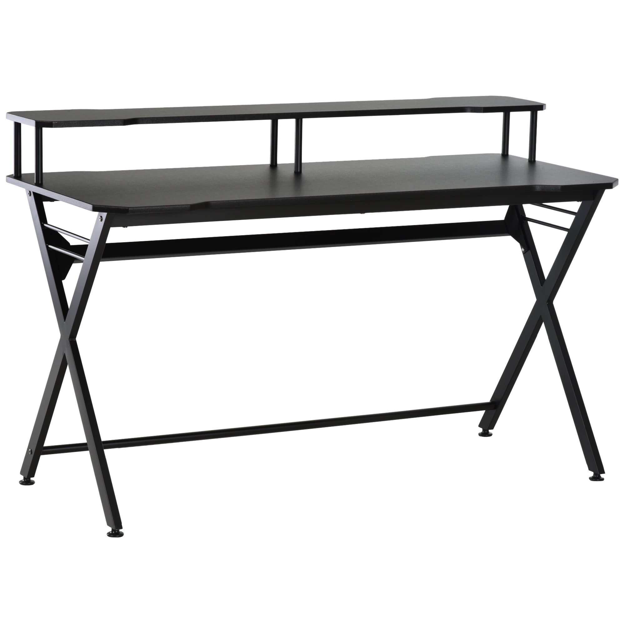 Gaming Computer Desk with Headphone Hook Curved Front Adjustable Feet Workstation - Black