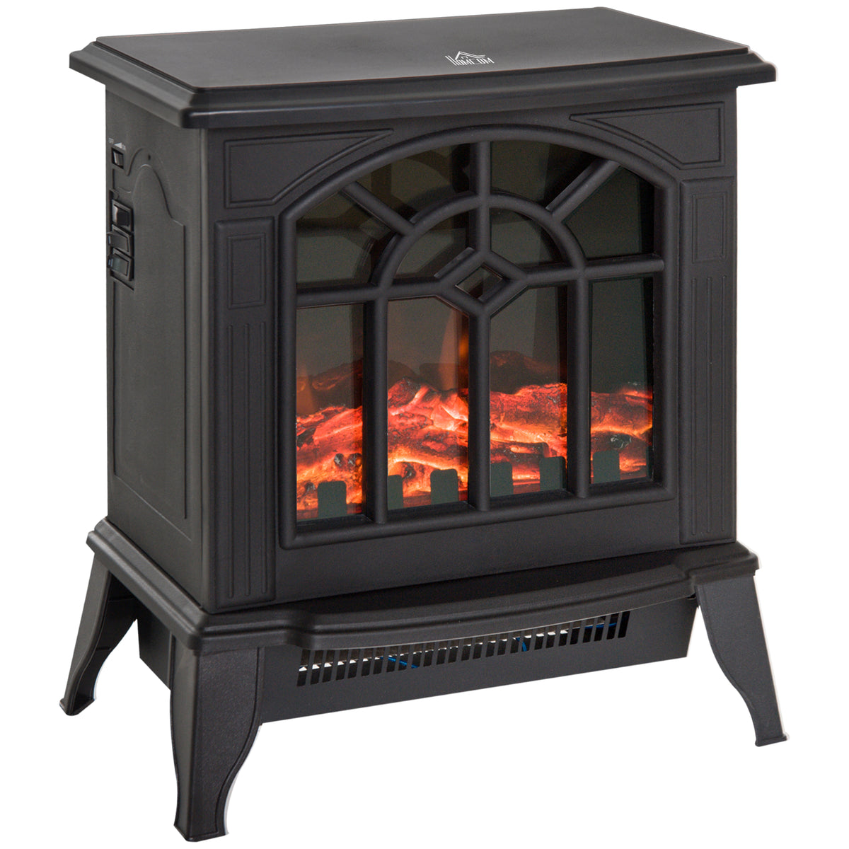 Electric Fireplace Heater 1000W/2000W with LED Flame Effect - Black