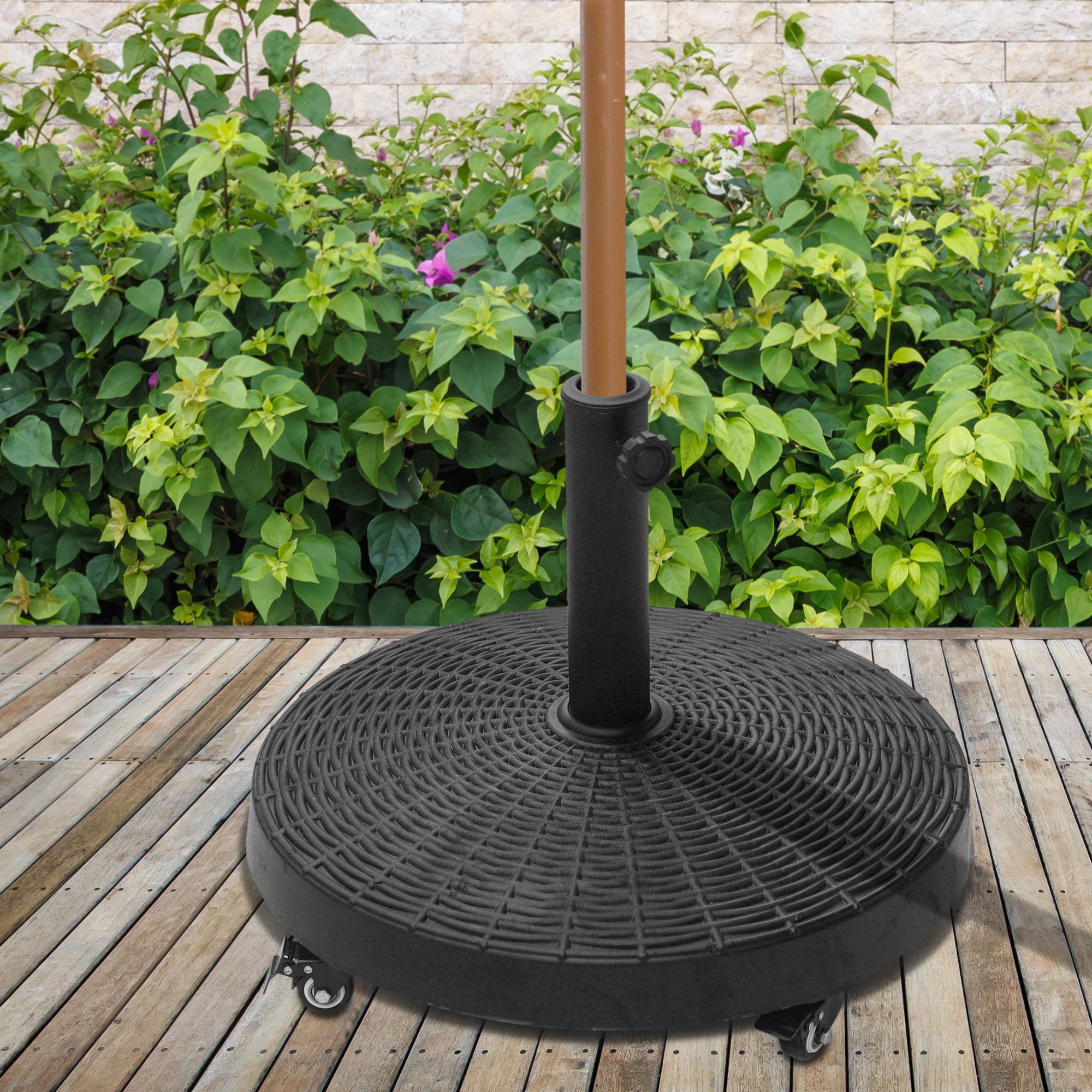 22.7kg Resin Patio Parasol Base with Lockable Wheels - Outdoor Black