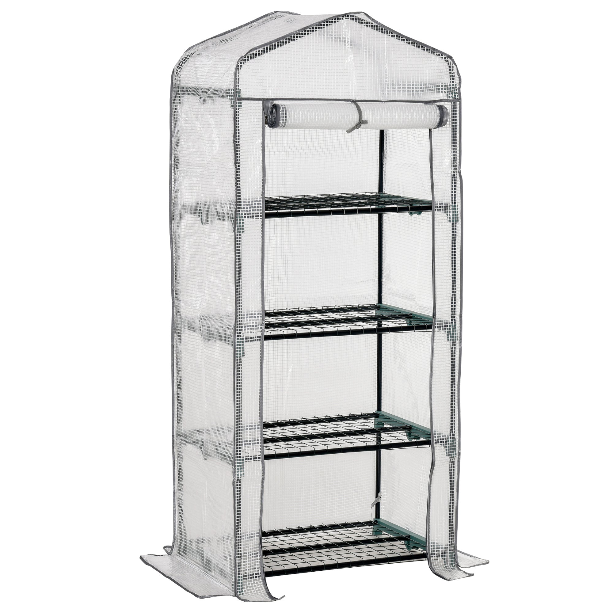 4 Tier Portable Greenhouse with Metal Frame and PE Cover - White