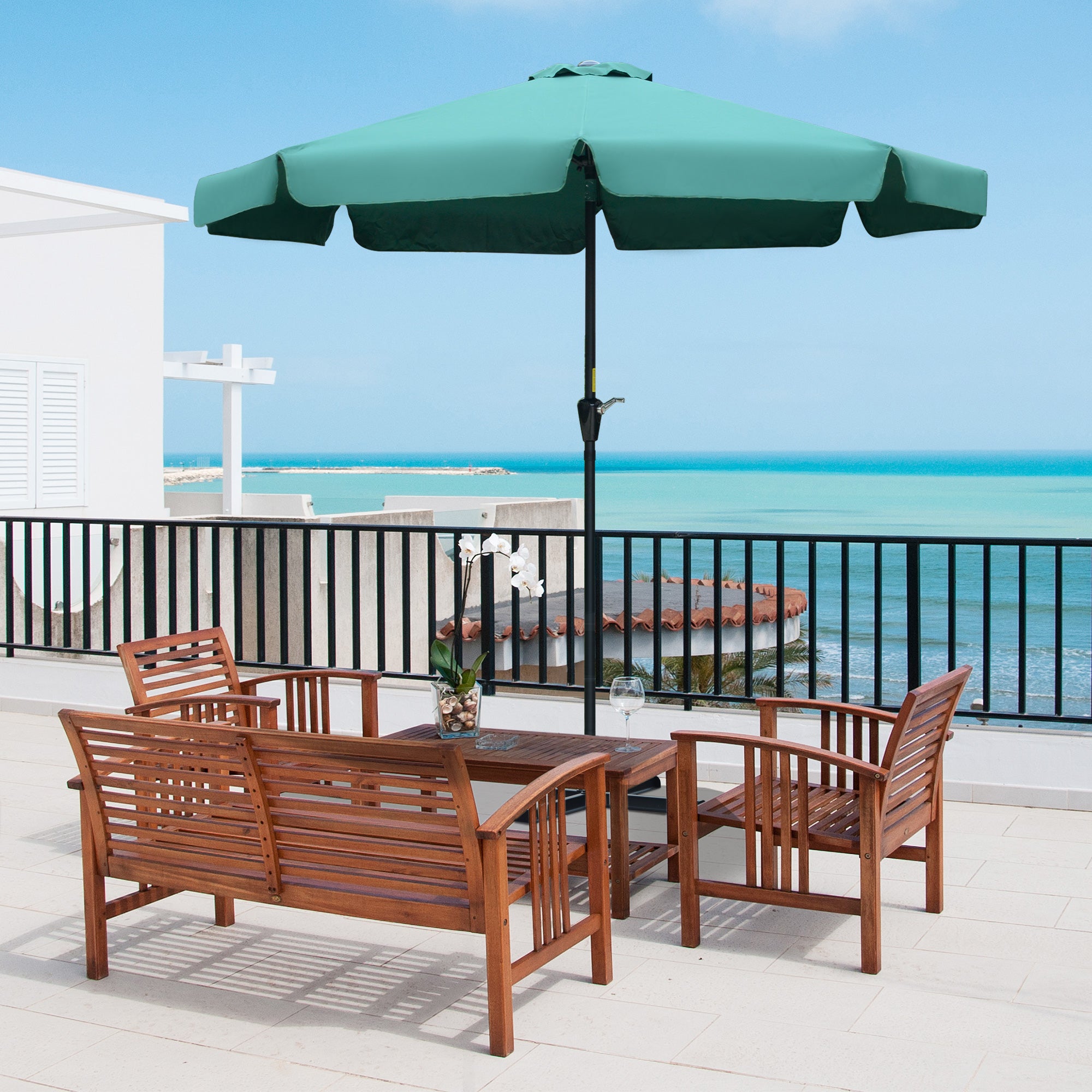 2.66m Garden Parasol with Ruffles and Aluminium Pole - Green