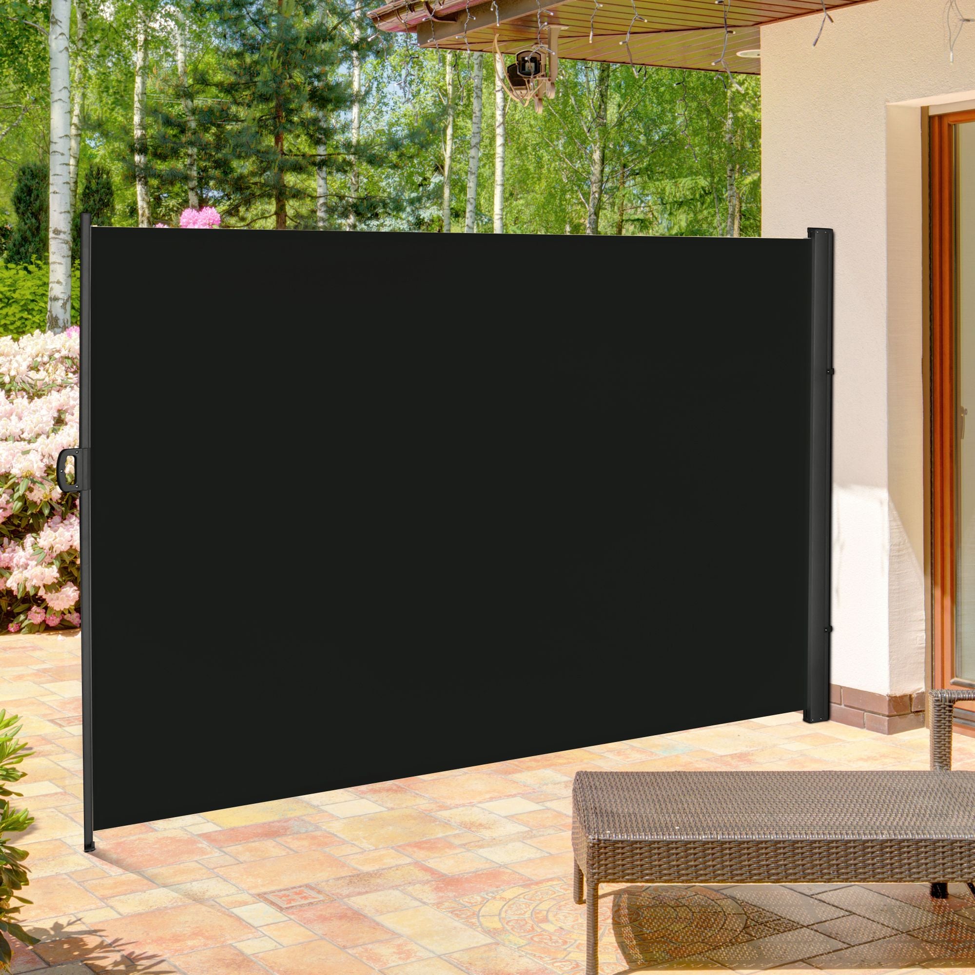 Retractable 3x2M Sun Awning Privacy Screen with UV Protection - Black