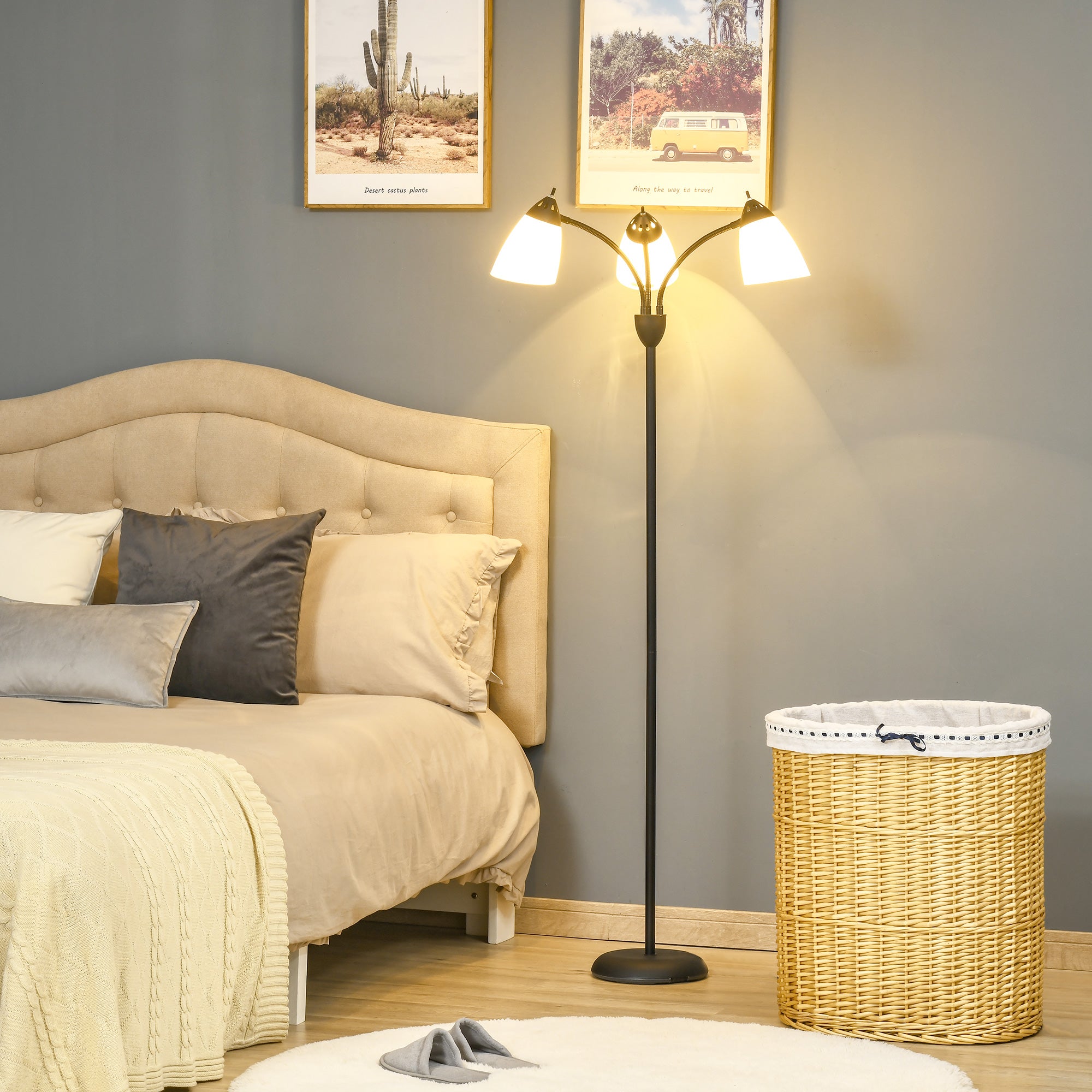 Arc Tree Floor Lamp with 3 Adjustable Rotating Lights Industrial Standing Lamp - Black