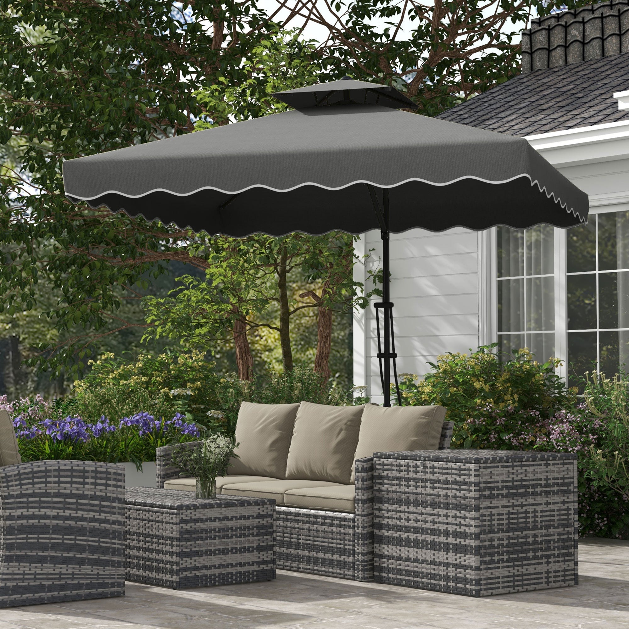 2.5m Square Cantilever Garden Parasol with Ruffled Canopy - Dark Grey