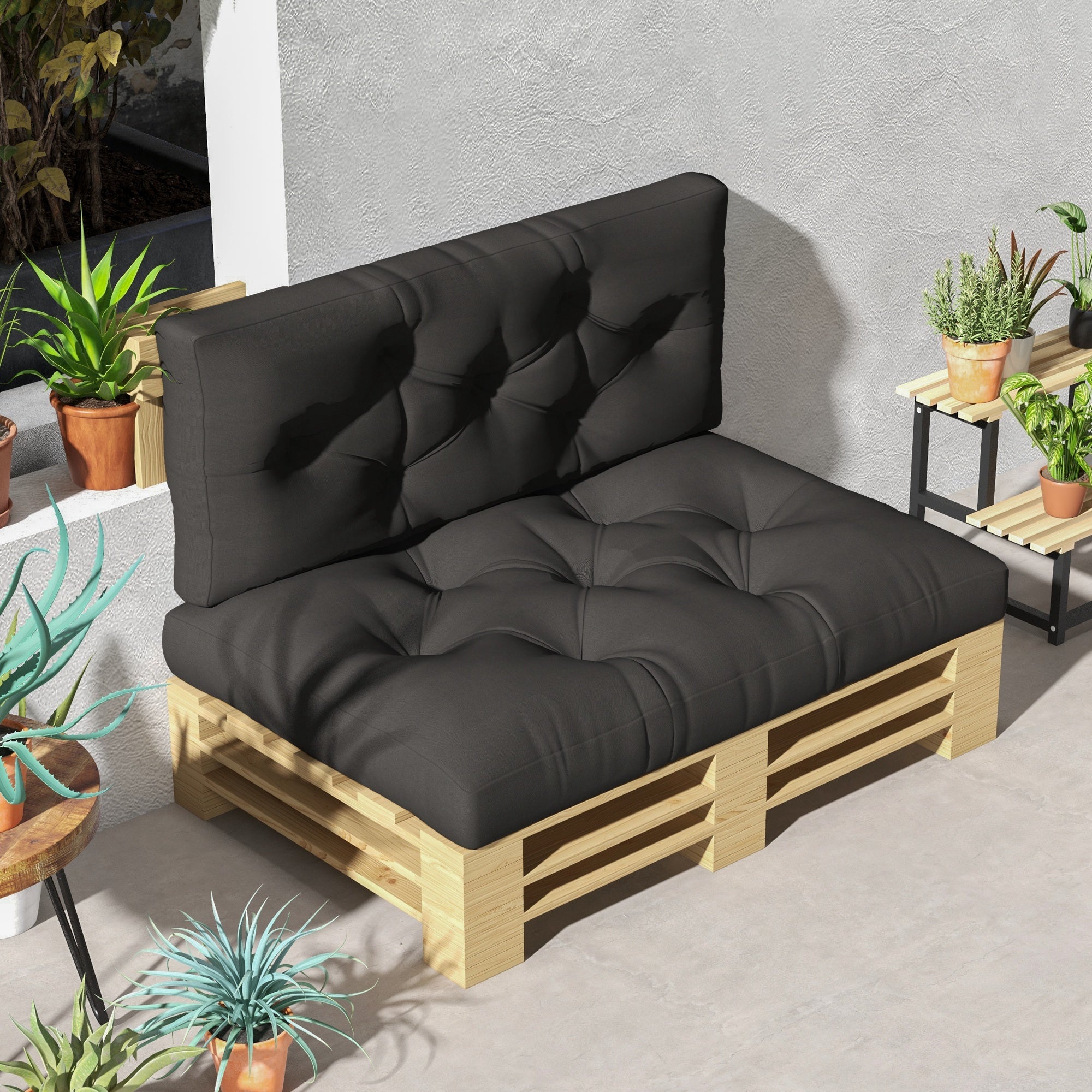 Set of 2 Replacement Seat Cushions for 4-Piece Pallet Seat 80x120cm - Charcoal Grey