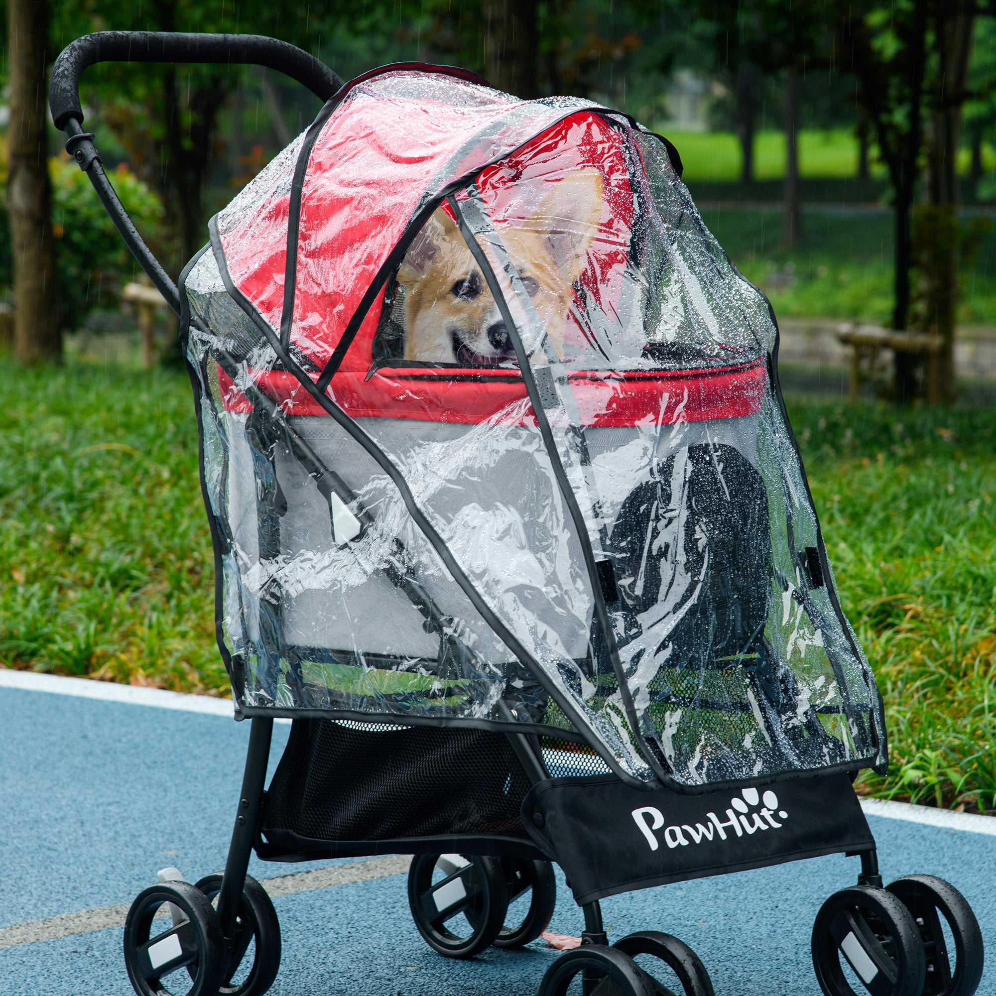 Dog Pram Rain Cover for Small Dogs and Cats with Front and Rear Entry - Transparent