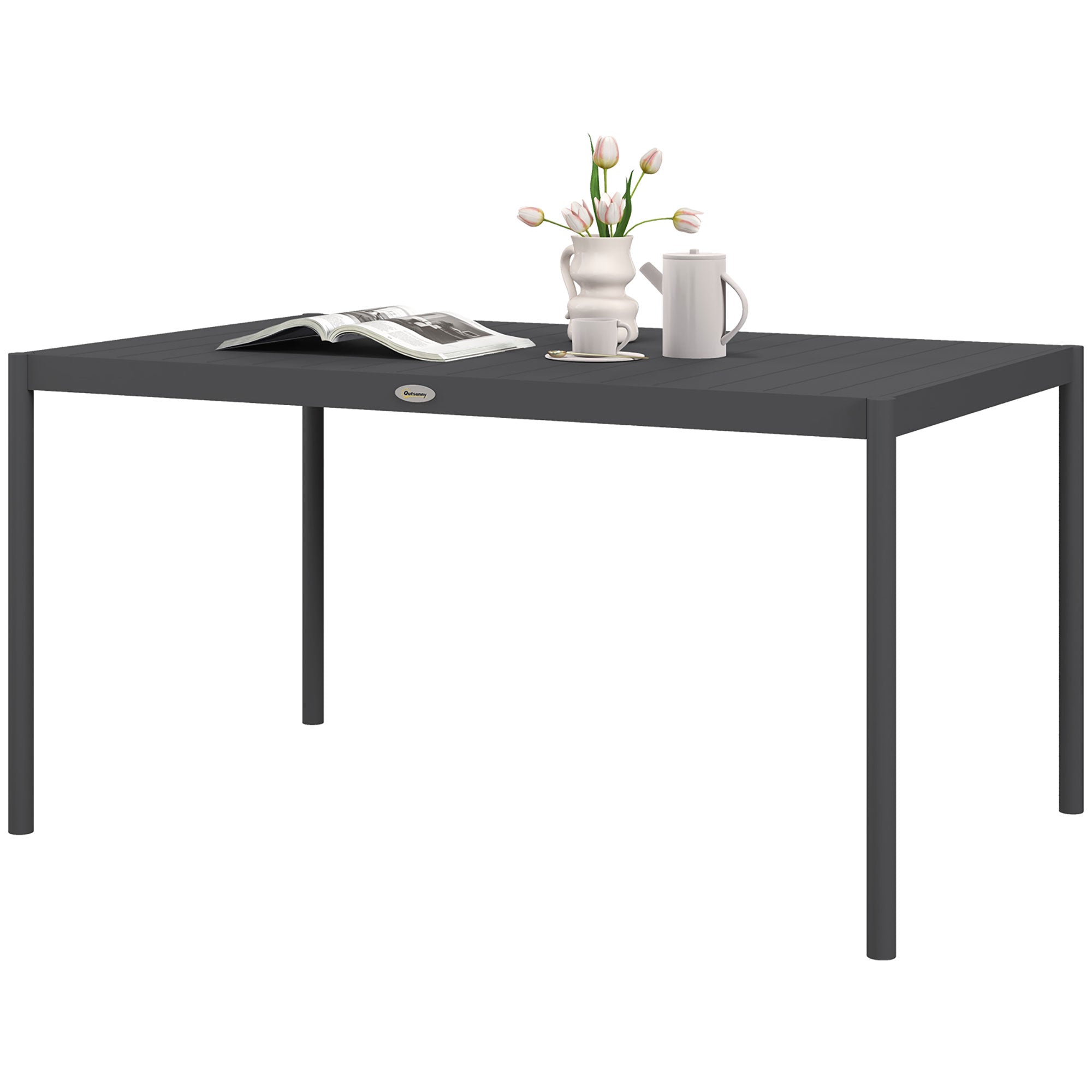 6 Seater Aluminium Outdoor Dining Table Powder Coated - Dark Grey