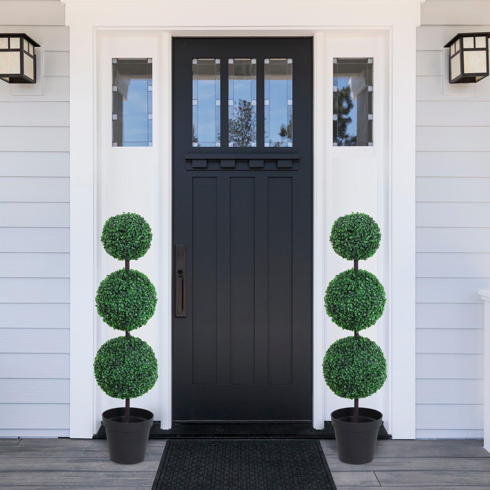 Set of 2 Artificial Boxwood Ball Topiary Trees 112cm - Green