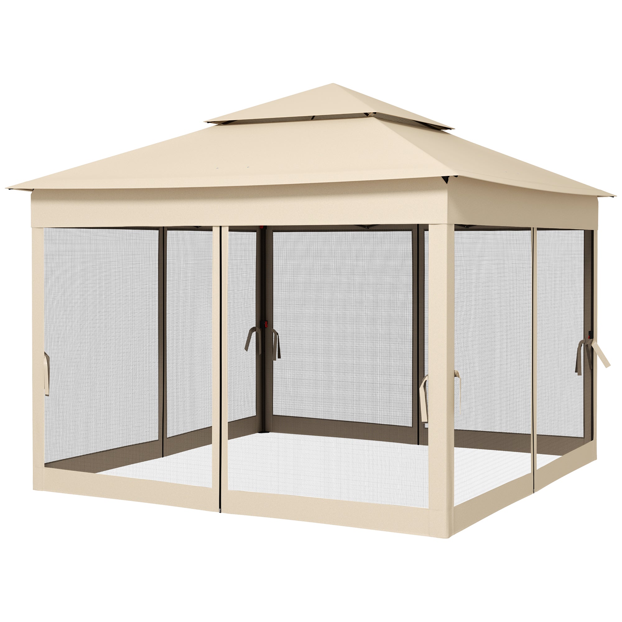3 x 3 Metre Pop Up Gazebo Set with Double Roof and Netting - Cream White