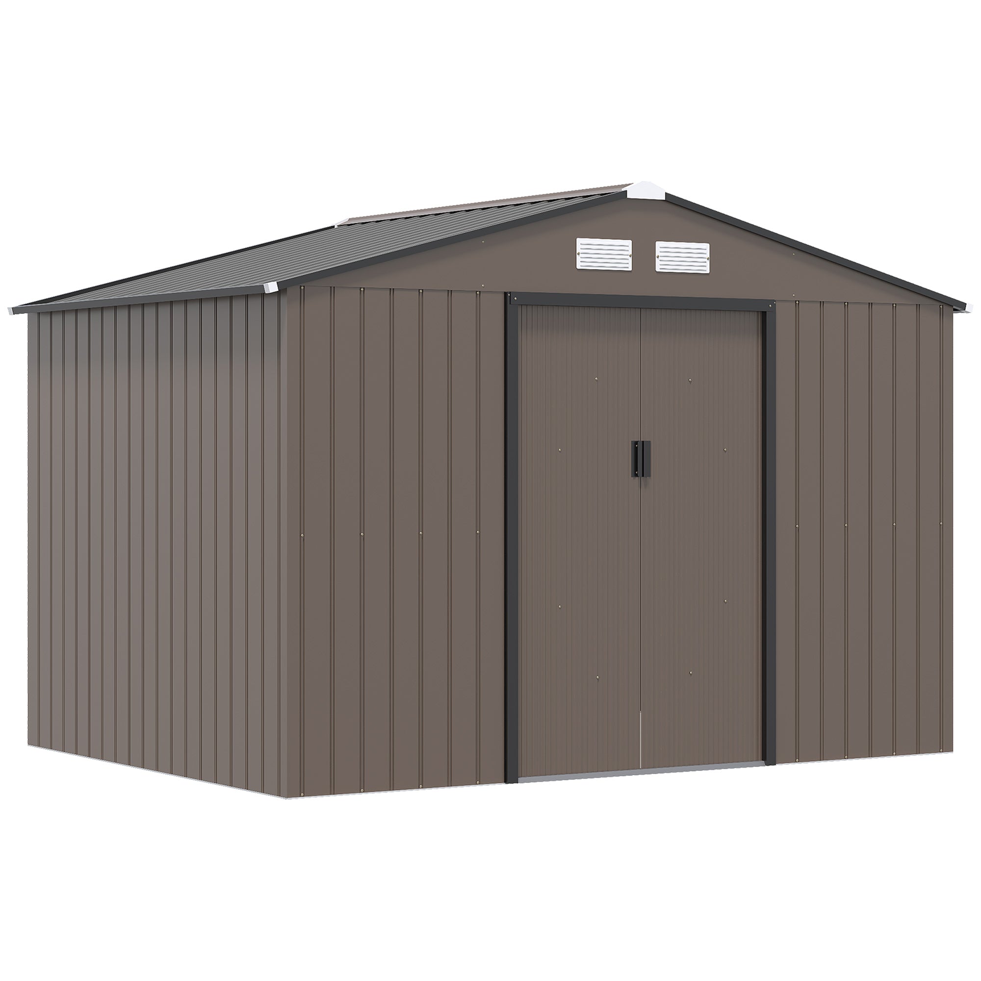 9ft x 6ft Metal Garden Storage Shed with Ventilation - Brown