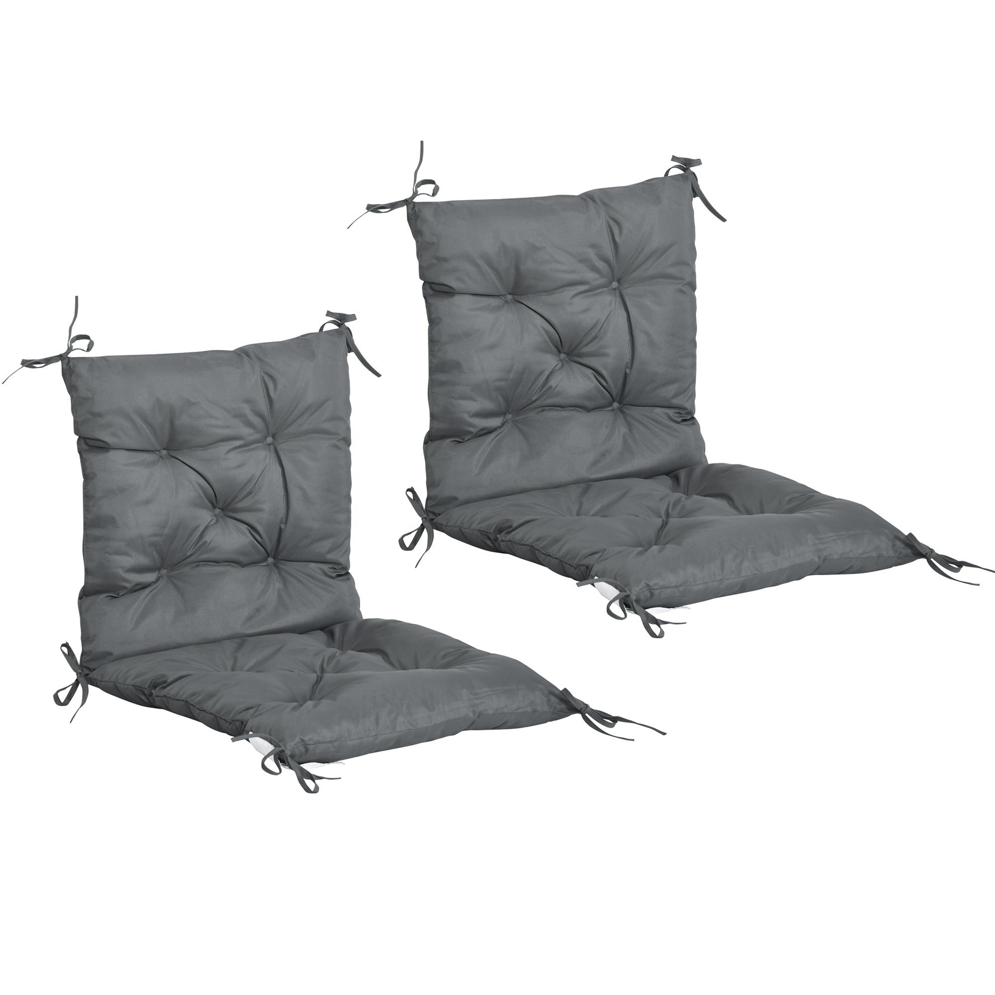 Set of 2 Outdoor Seat Cushions with Backrest, Water Resistant - Grey