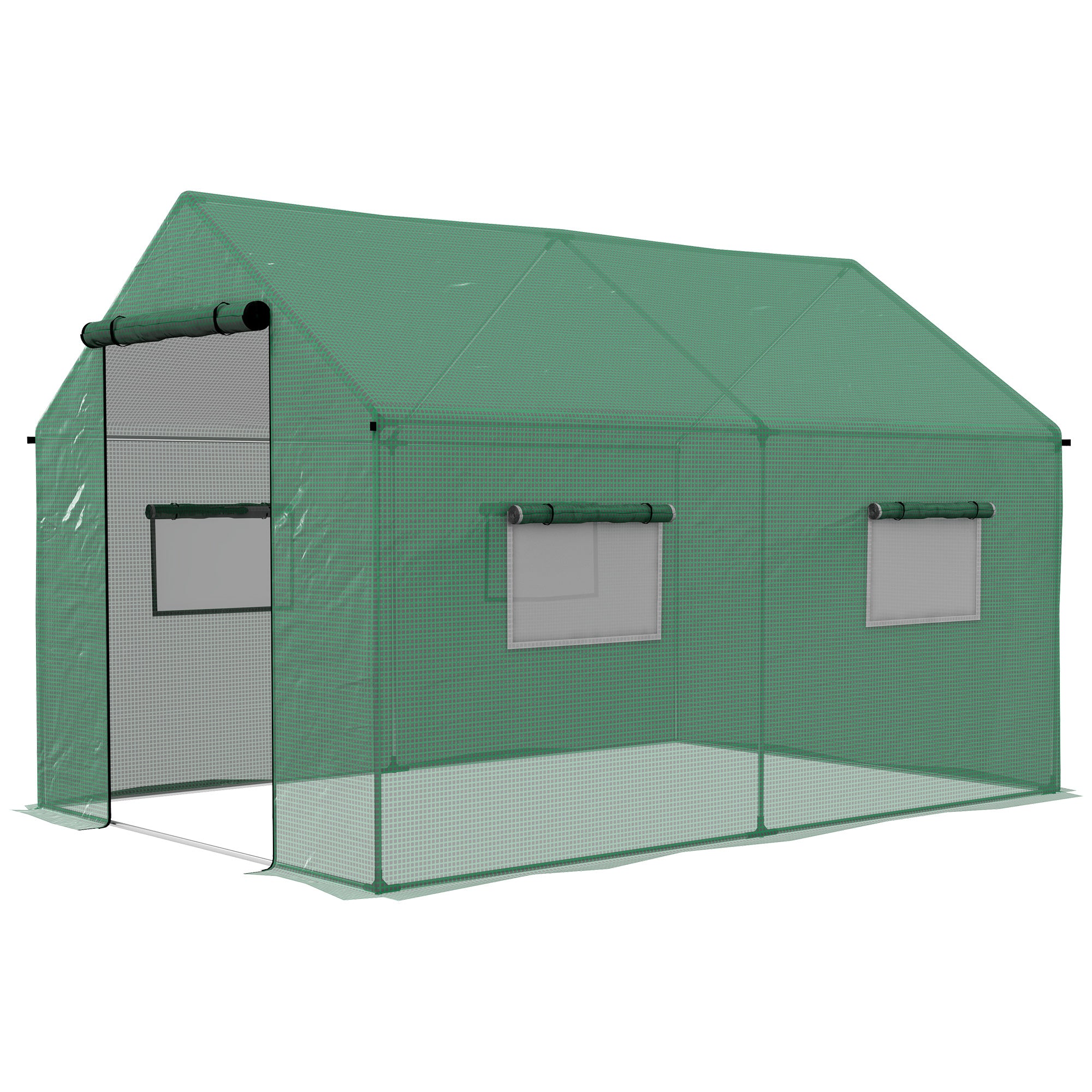 2 x 3 Metre Polyethylene Walk-In Polytunnel Greenhouse with UV-Resistant Cover - Green