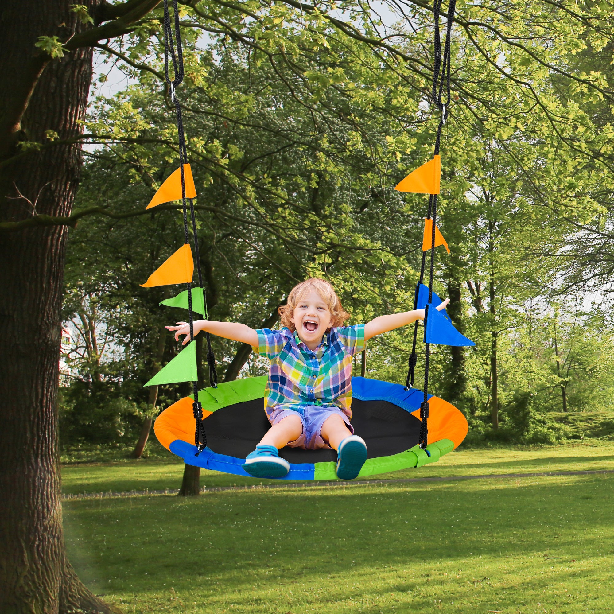 1 Piece Kids Saucer Tree Swing Set with Adjustable Rope Steel Frame
