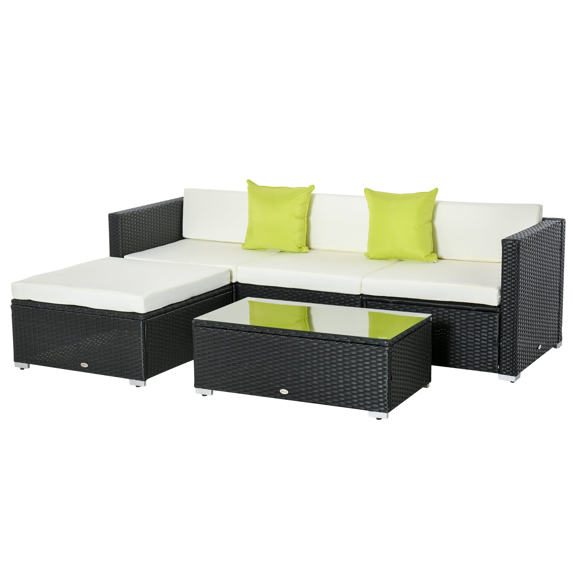 4 Piece Outdoor Rattan Sofa Set with Cushions - Black