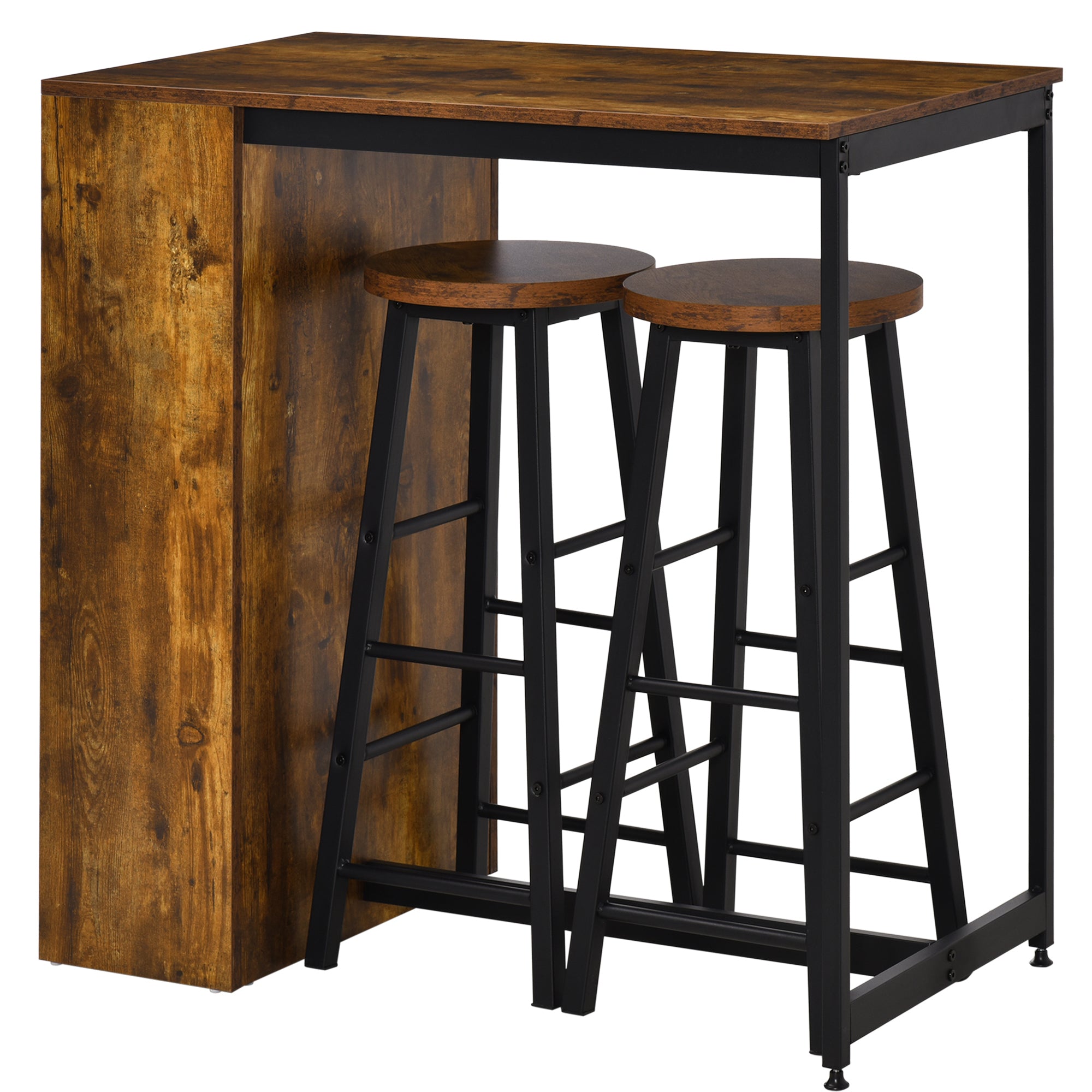 Industrial Bar Table Set for Two with Storage Shelf - Black and Brown