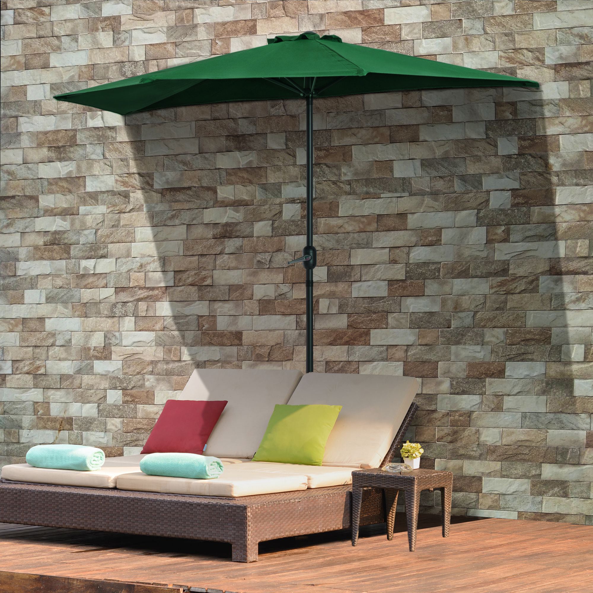 3 Metre Metal Frame Half Parasol with Crank Handle - Green