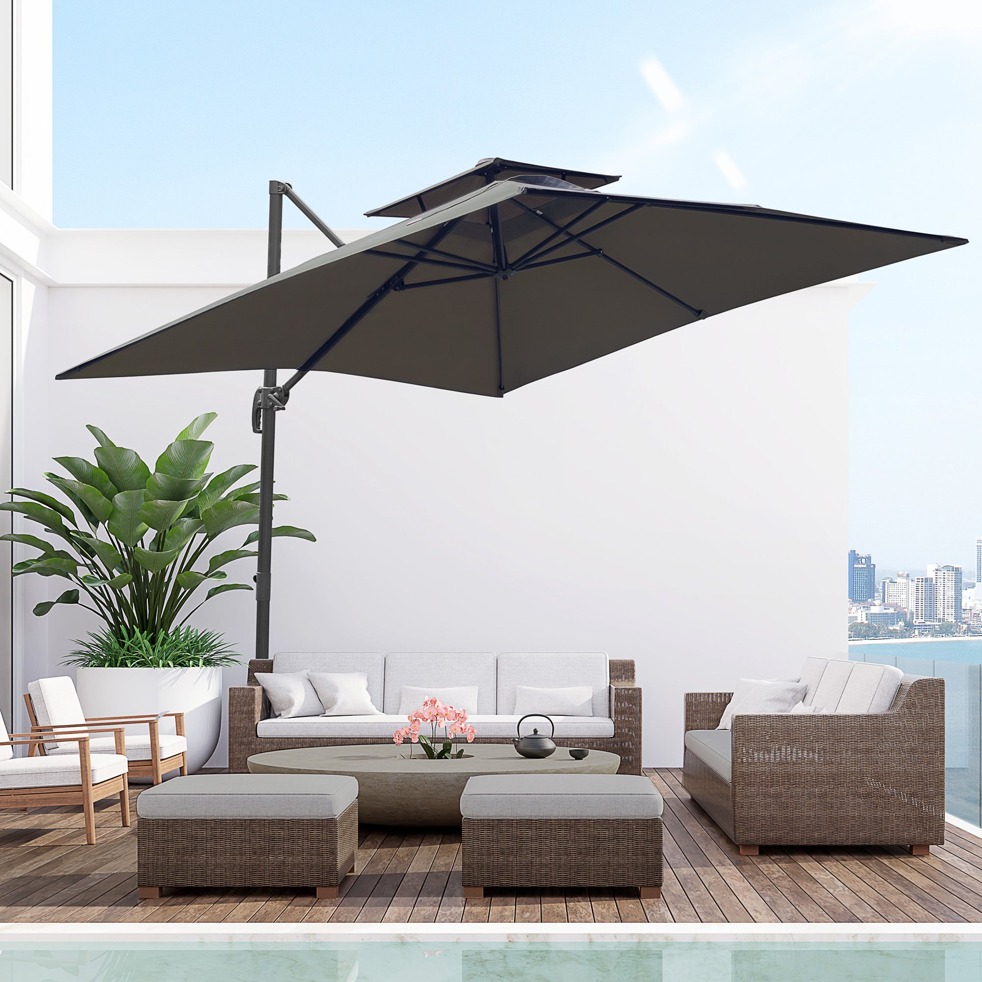 3 x 3m Garden Cantilever Roma Parasol with Crank, Tilt & 360° Rotation - Dark Grey