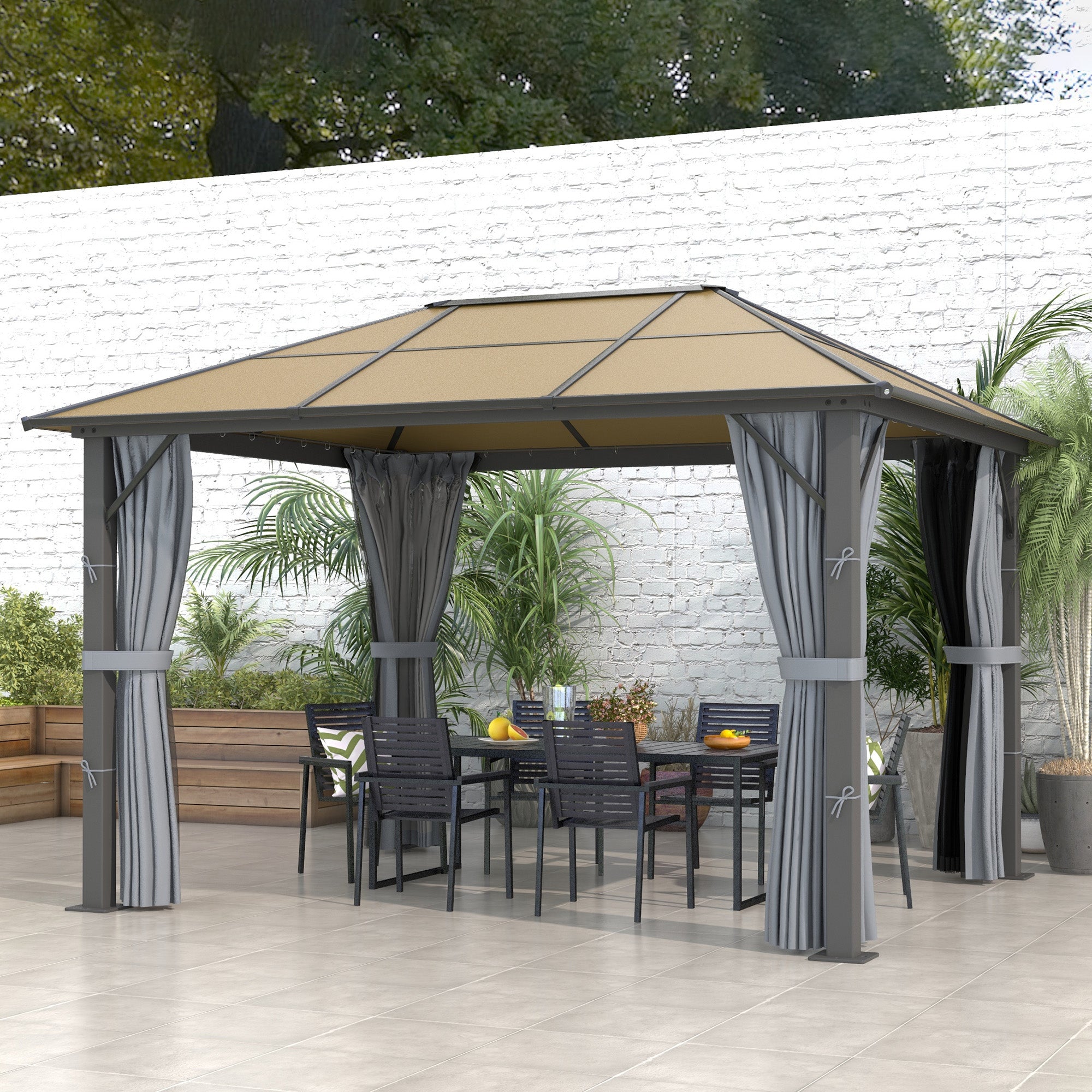 3 x 3.6m Aluminium Garden Gazebo Set with Mesh Curtains - Grey