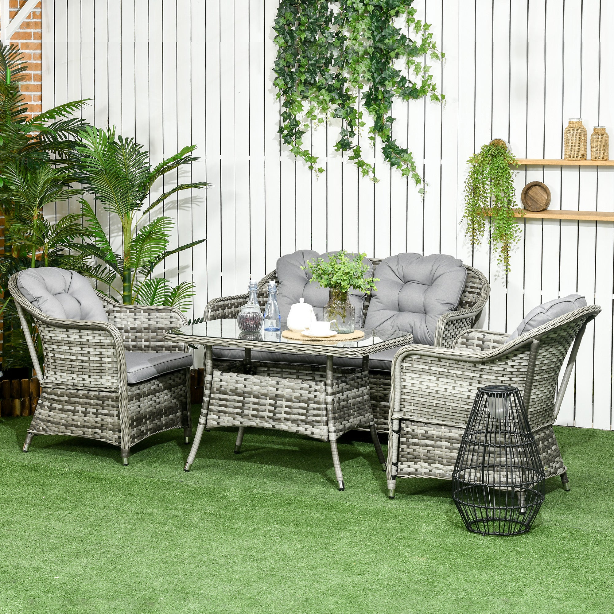 4 Piece Outdoor PE Rattan Garden Furniture Set with Cushions - Brown