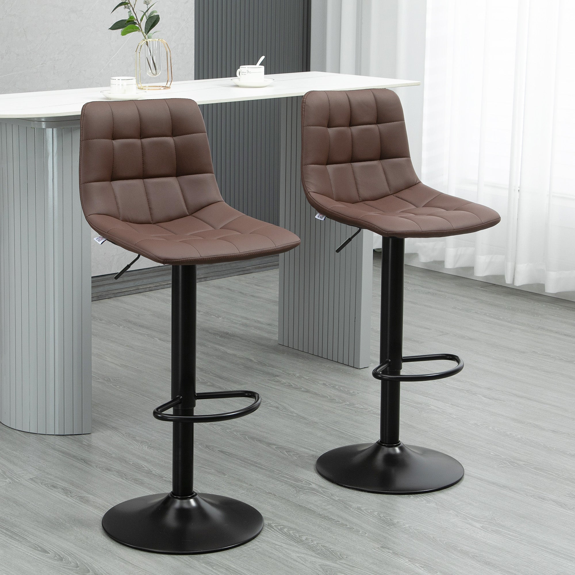 Adjustable 360 Degree Swivel Bar Stools Set of 2 - Brown