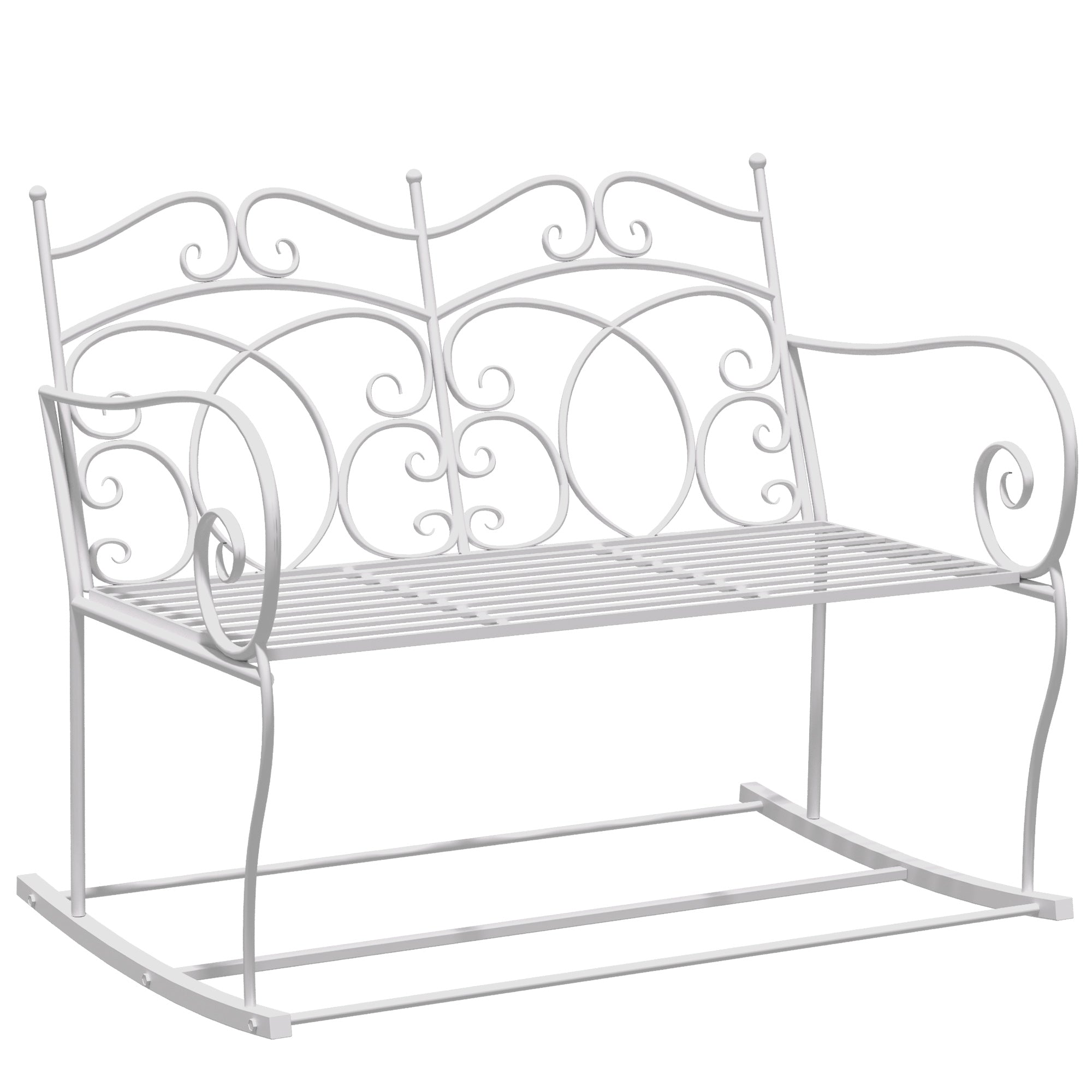 2 Seater Steel Rocking Bench with Decorative Backrest - White