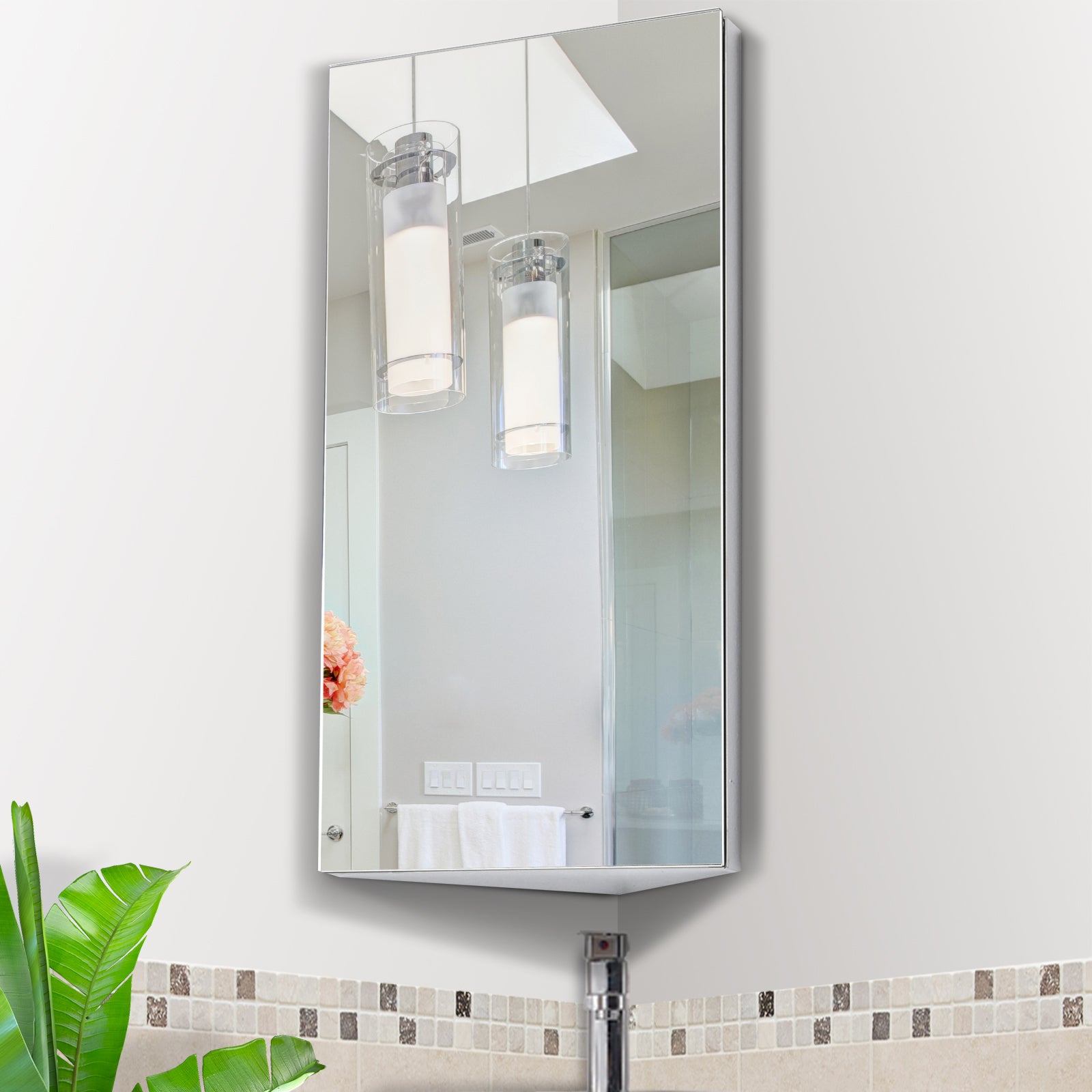 Stylish Stainless Steel Corner Bathroom Mirror Cabinet - Space-Saving Design
