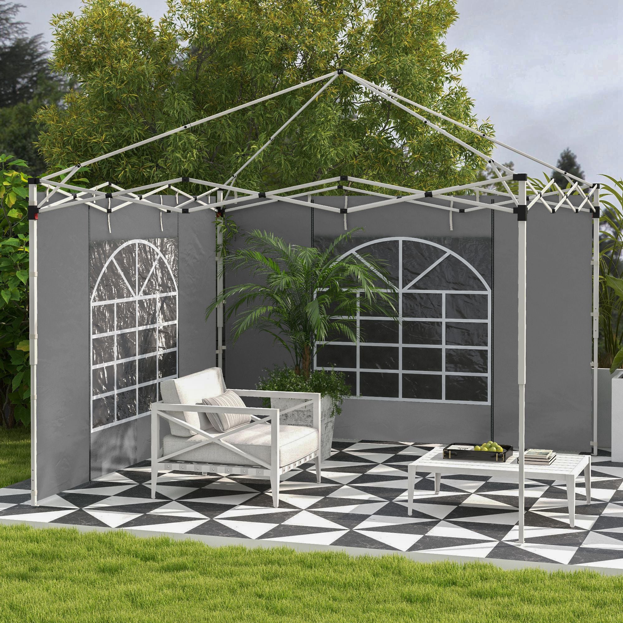 Set of 2 Gazebo Side Panels with Windows and Zipped Doors for 3x3/3x6m Canopy - Light Grey