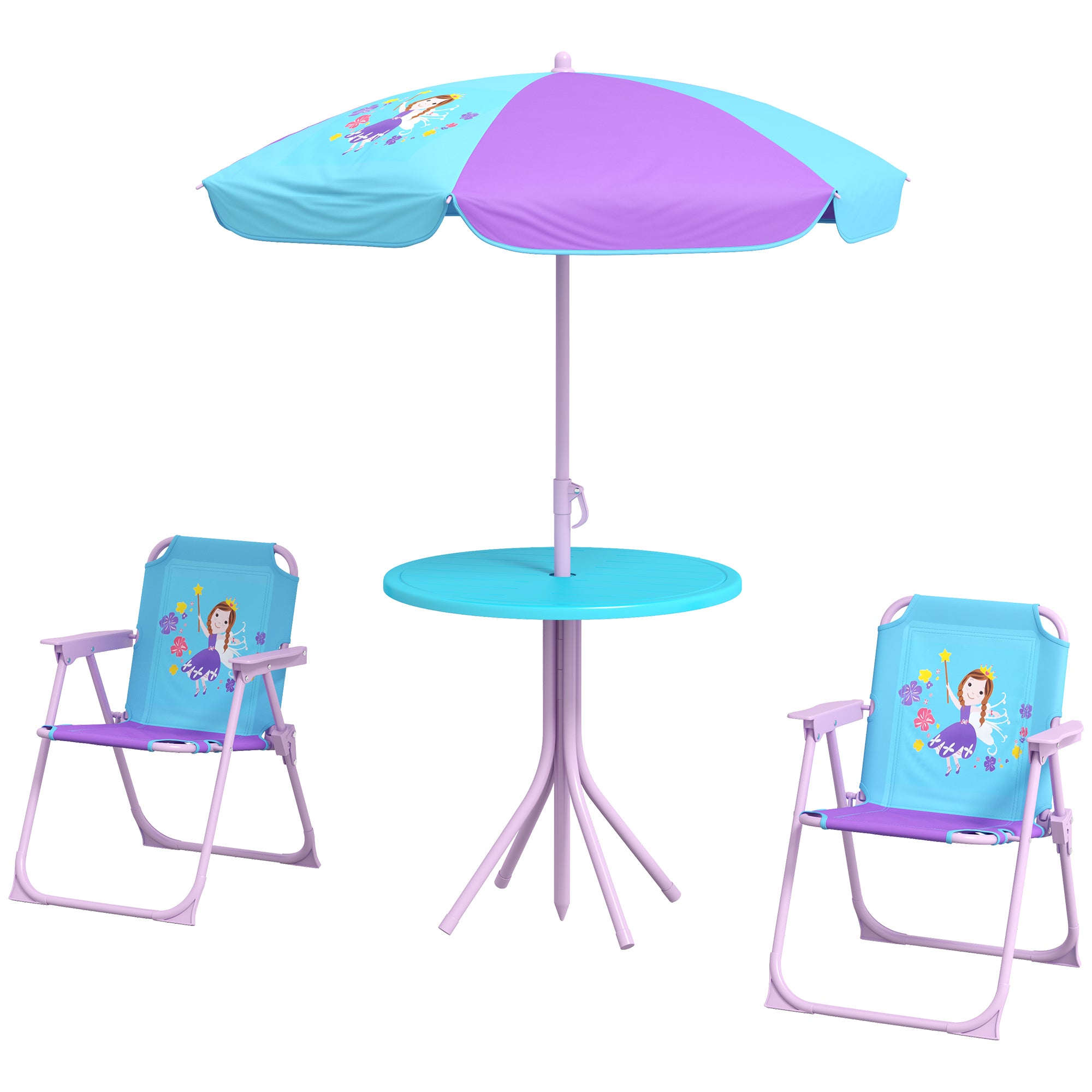 4 Piece Kids Fairy Picnic Table Set with Adjustable Parasol Pink