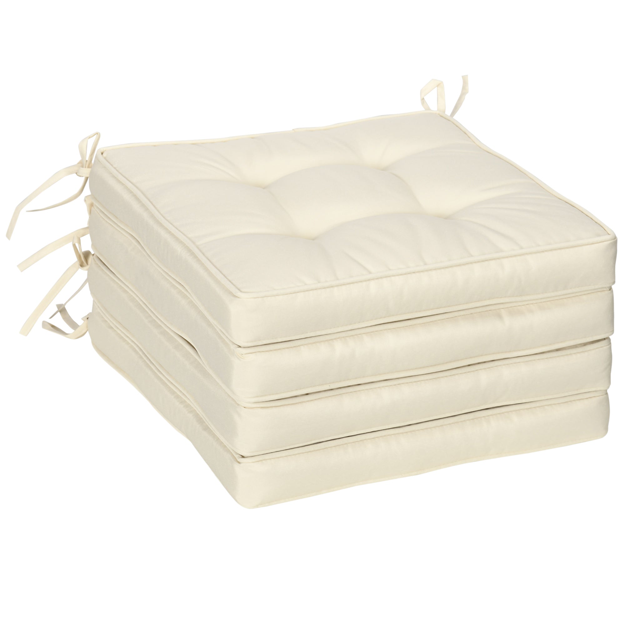 Set of 4 Garden Seat Cushions with Ties - Cream White Polyester