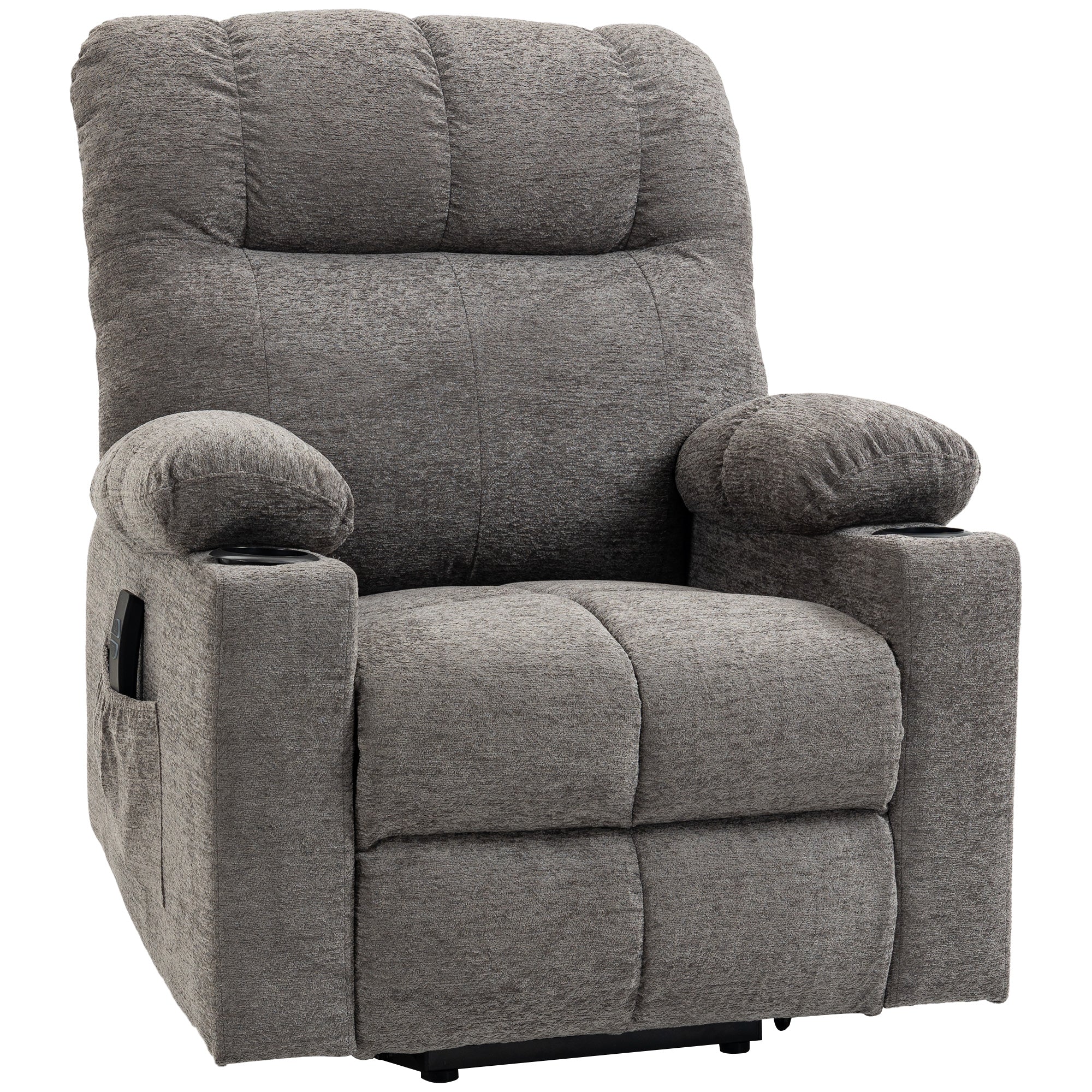 Oversized Power Lift Riser Recliner Chair with Cup Holders – Grey Velvet Feel
