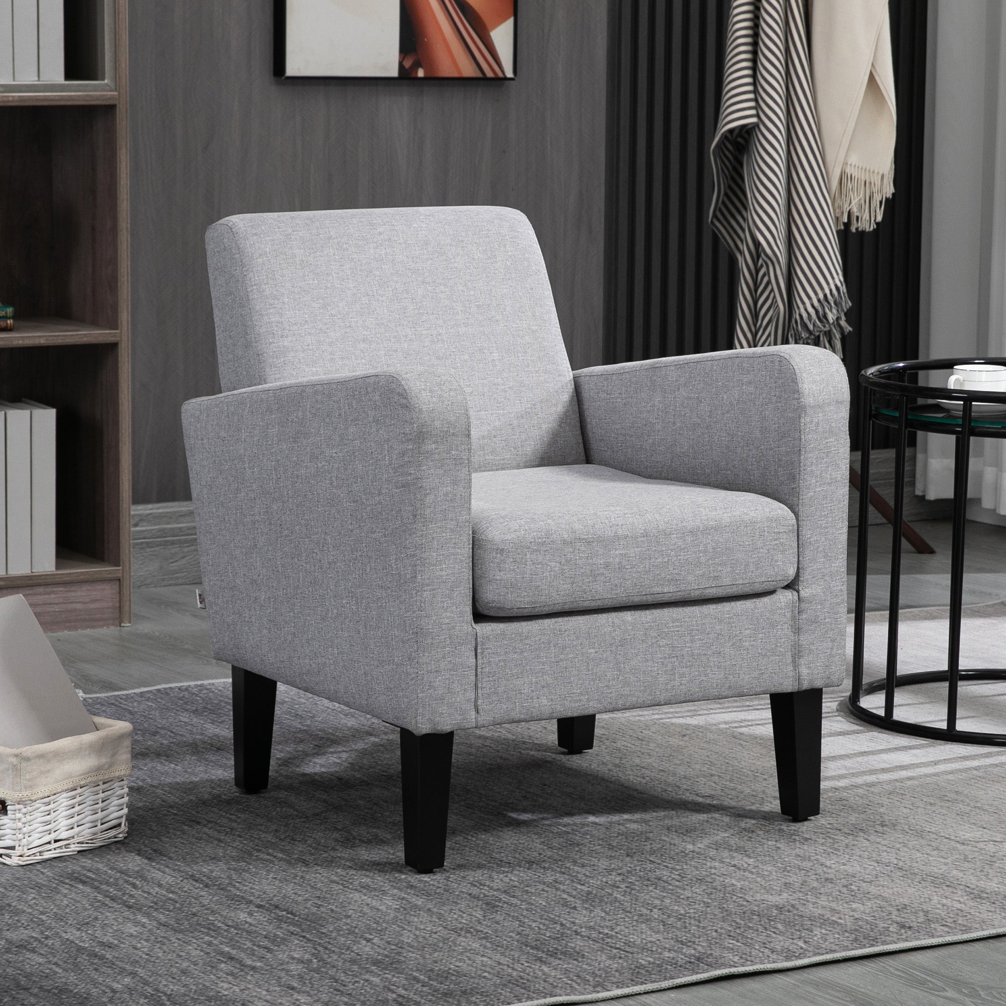 Modern Accent Chair with Curved Arms for Living Room - Light Grey