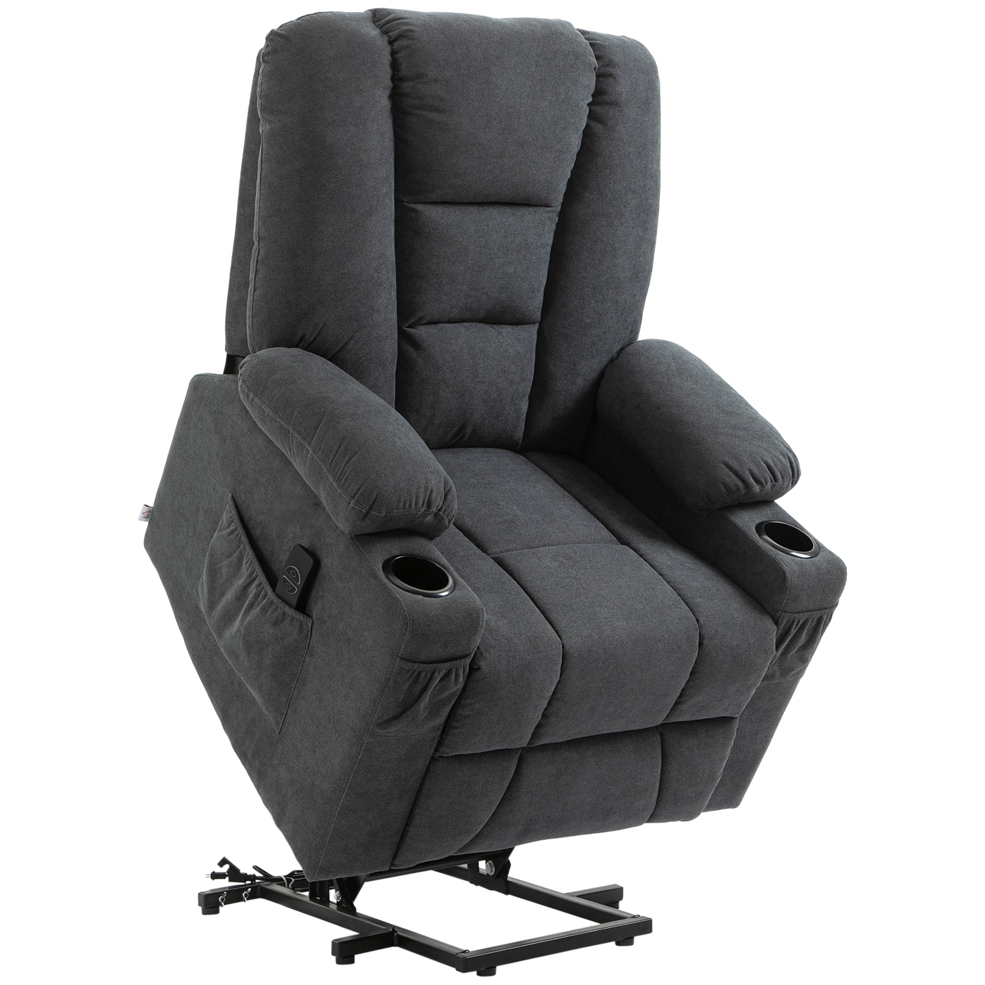 Oversized Power Lift Riser Recliner Chair with Cup Holders – Charcoal Grey Fabric
