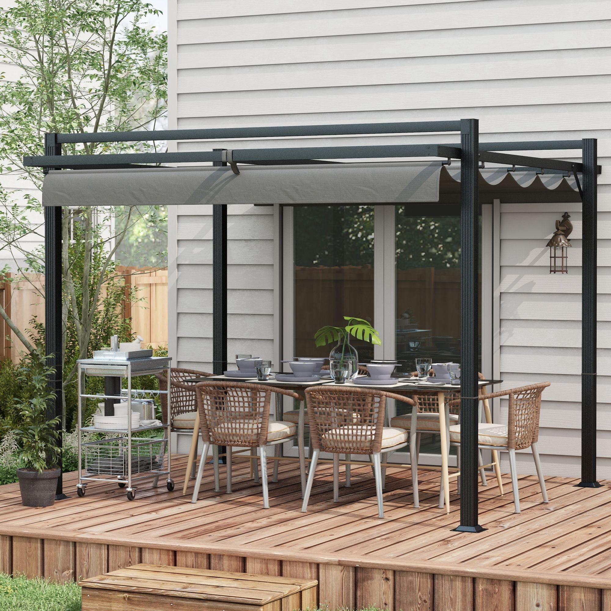 3 x 3 Metre Retractable Pergola Shelter with Aluminium Frame - Dark Grey