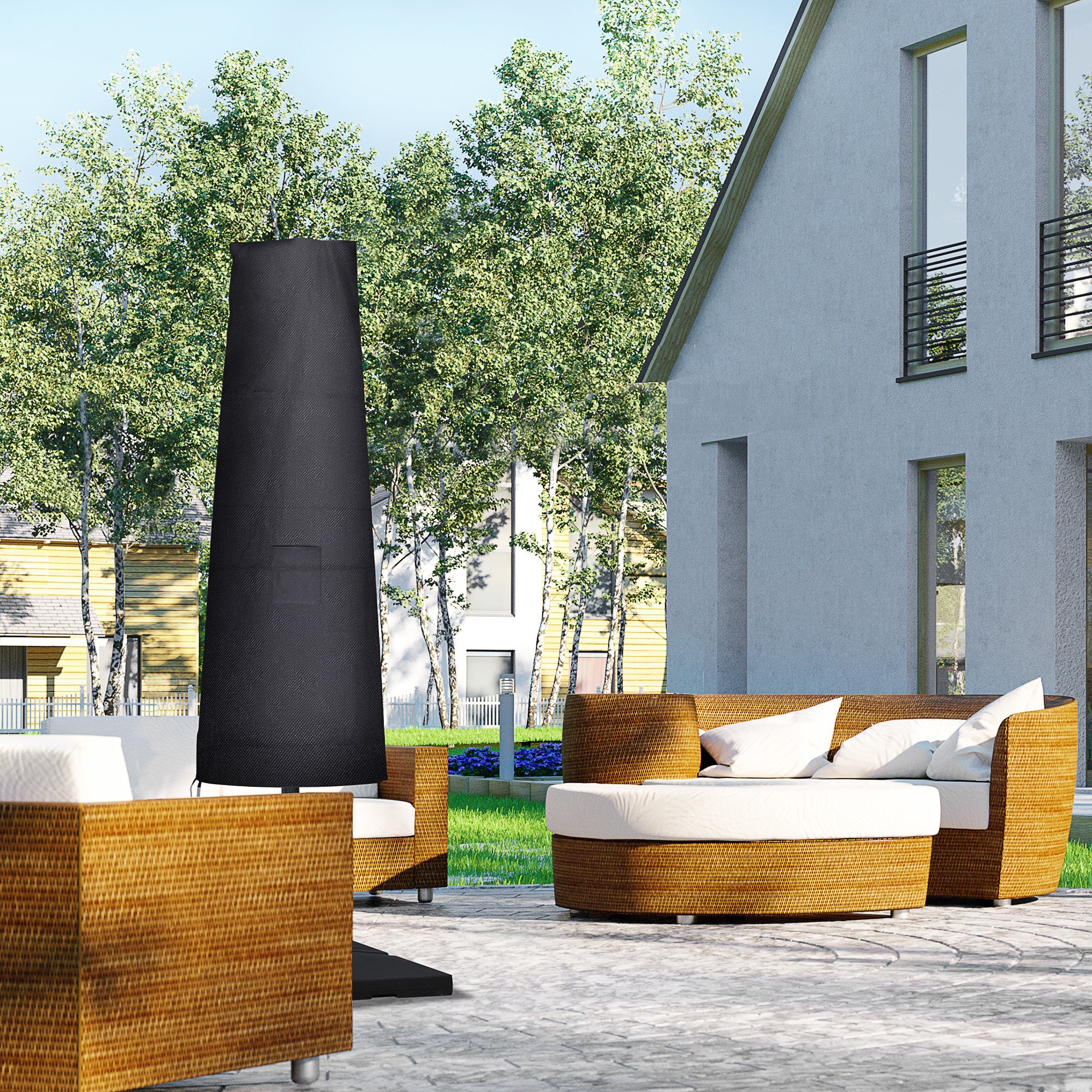 Waterproof Garden Parasol Cover 300D Oxford Fabric - Black