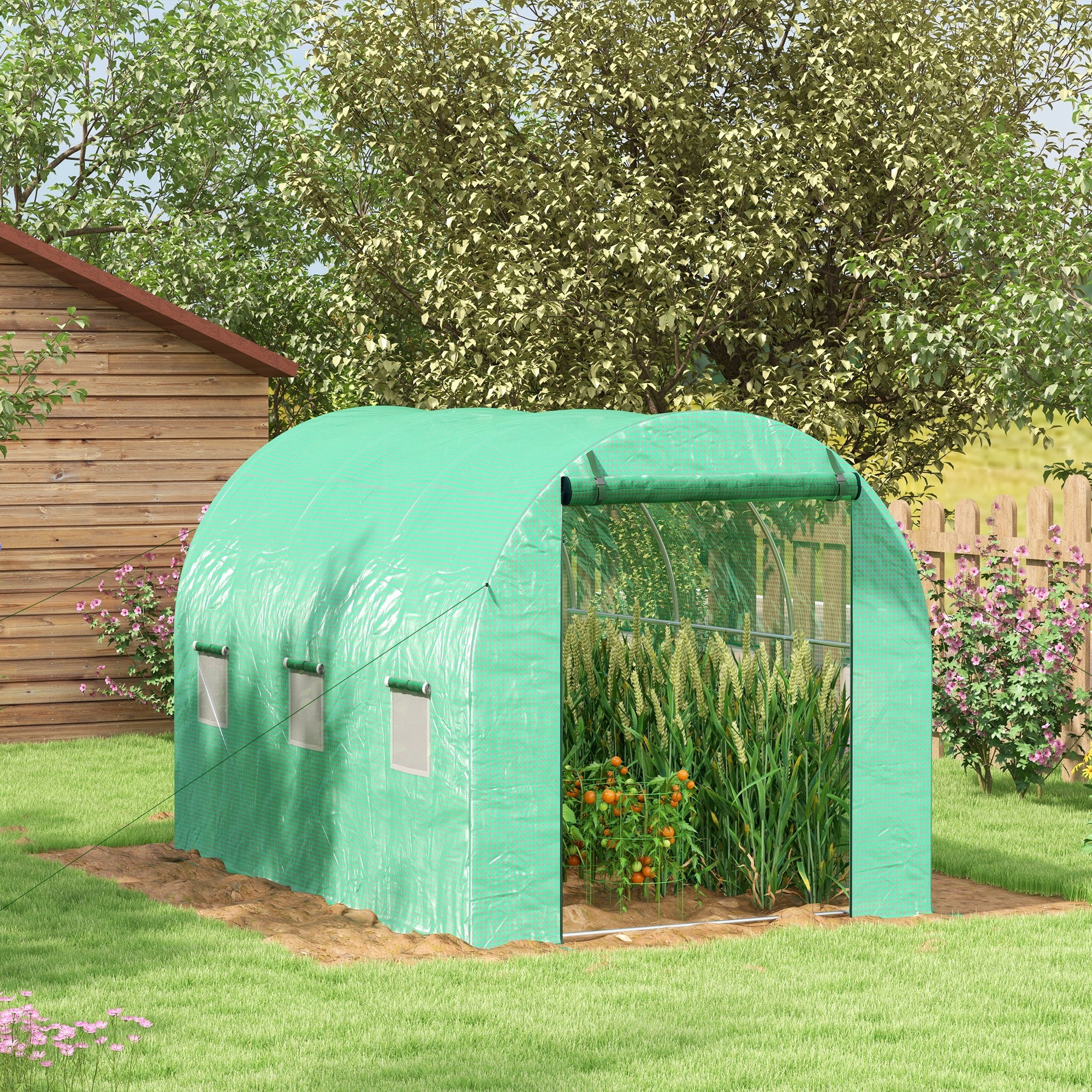 3 by 2 Metre Polytunnel Greenhouse with Integrated Sprinkler System - Green