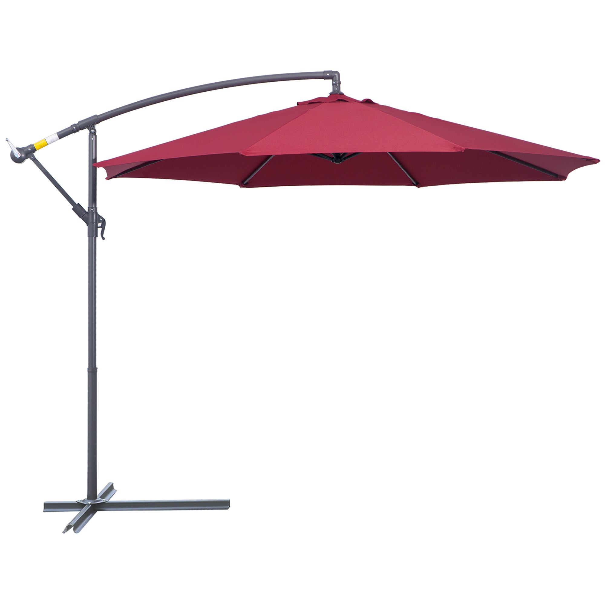 3 Metre Garden Banana Parasol Set with Crank Handle and Cross Base - Wine Red
