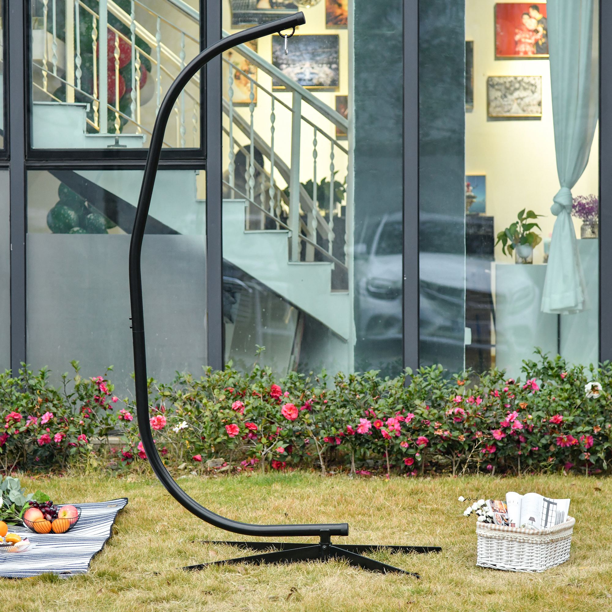 Heavy Duty Steel Hanging Hammock Chair Stand with 360 Degree Rotation - Black
