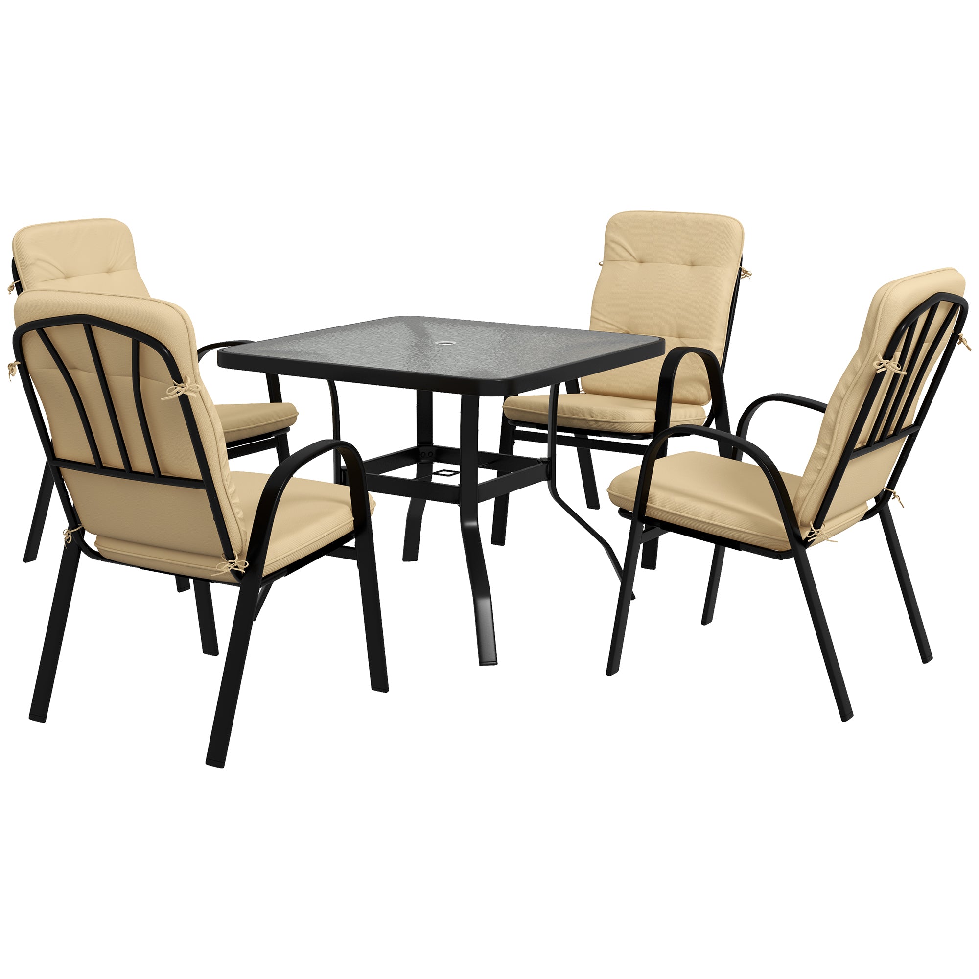 5 Piece Outdoor Garden Dining Set with Cushioned Chairs Beige