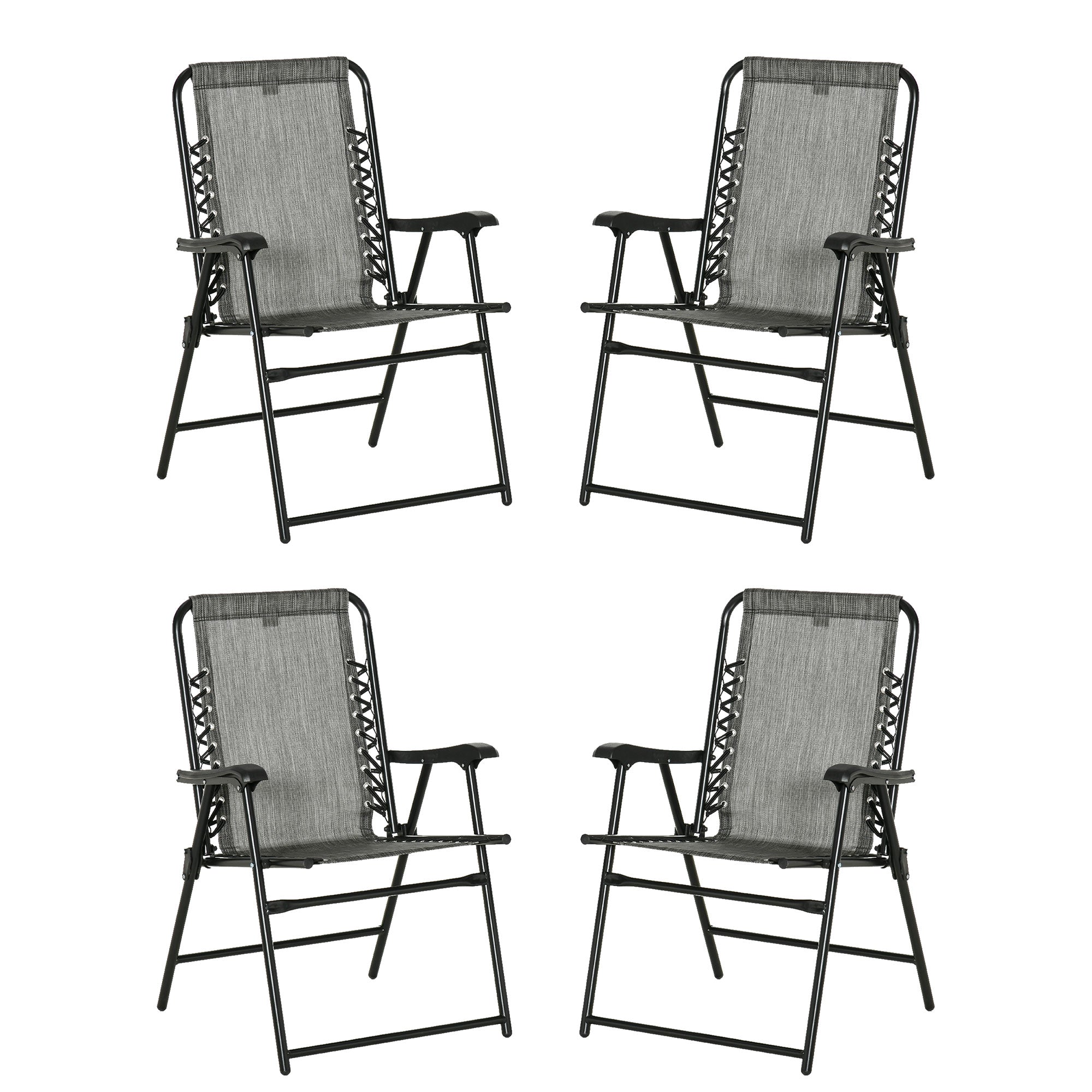 Set of 4 Portable Folding Outdoor Chairs with Steel Frame - Mixed Grey